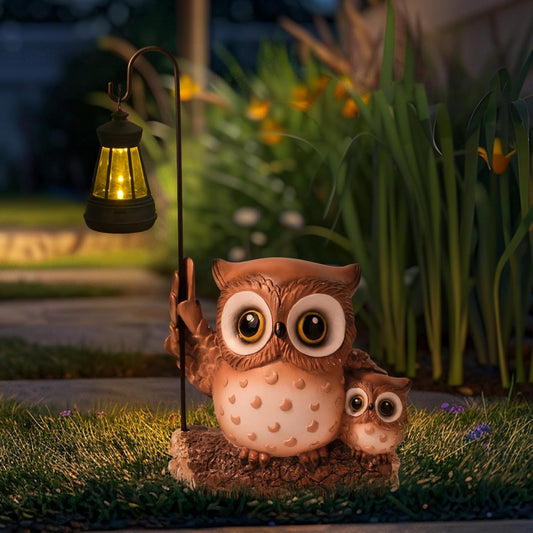Garden Statues Owl with Solar LED Lantern, Resin Solar Garden Decor for Outside, Yard Decorations Outdoor for Patio, Porch, Balcony, Lawn Ornaments, House Warming Birthday Gifts for Mom Women Grandma