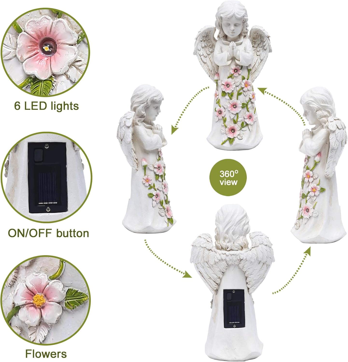 Nacome Garden Outdoor Statues Angel with Succulent and 7 LED Lights – Lawn Decor for Patio, Balcony, Yard Ornament - Unique Housewarming Gifts