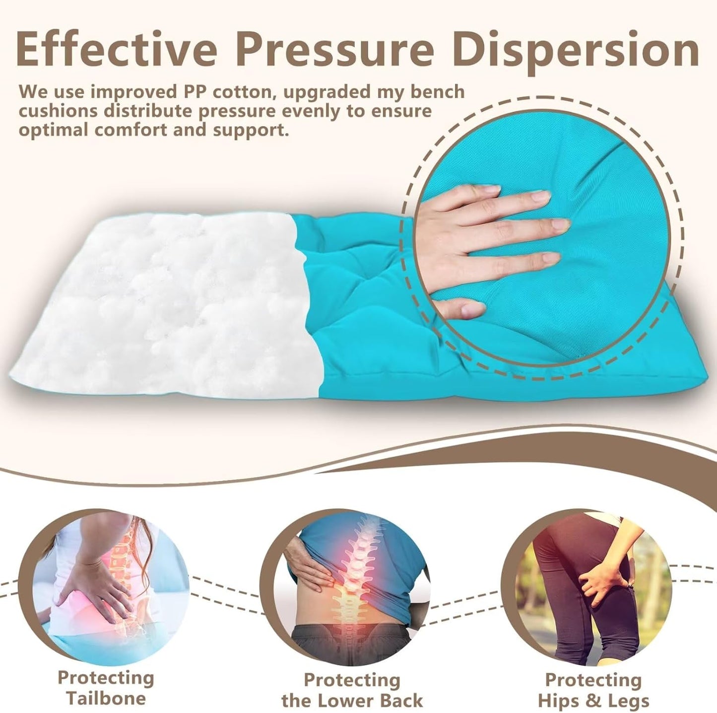 Waterproof Indoor/Outdoor Garden Bench Seat Cushions,Thicken Patio Bench Soft Rocking Chairs Pad Lounger Seat for Wicker Loveseat Settee（59 X 19.6 in，Turquoise