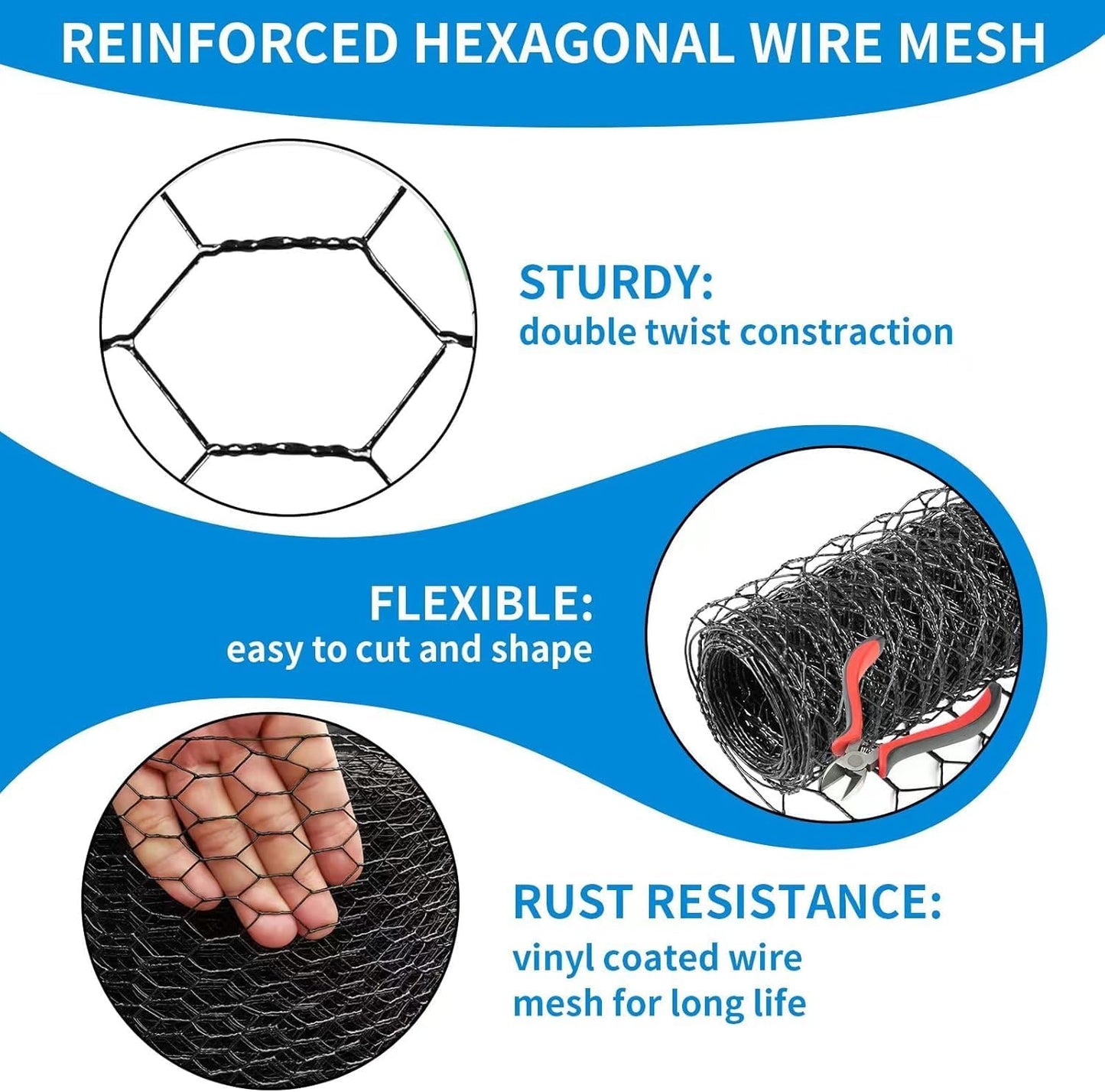 24'' x 50' Black Chicken Wire Fencing, 1 inch Chicken Wire and 20 Gauge Poultry Netting, Garden Mesh Fence Roll for Floral Arrangements,Crafts, Farm,Livestock,Pet Protection