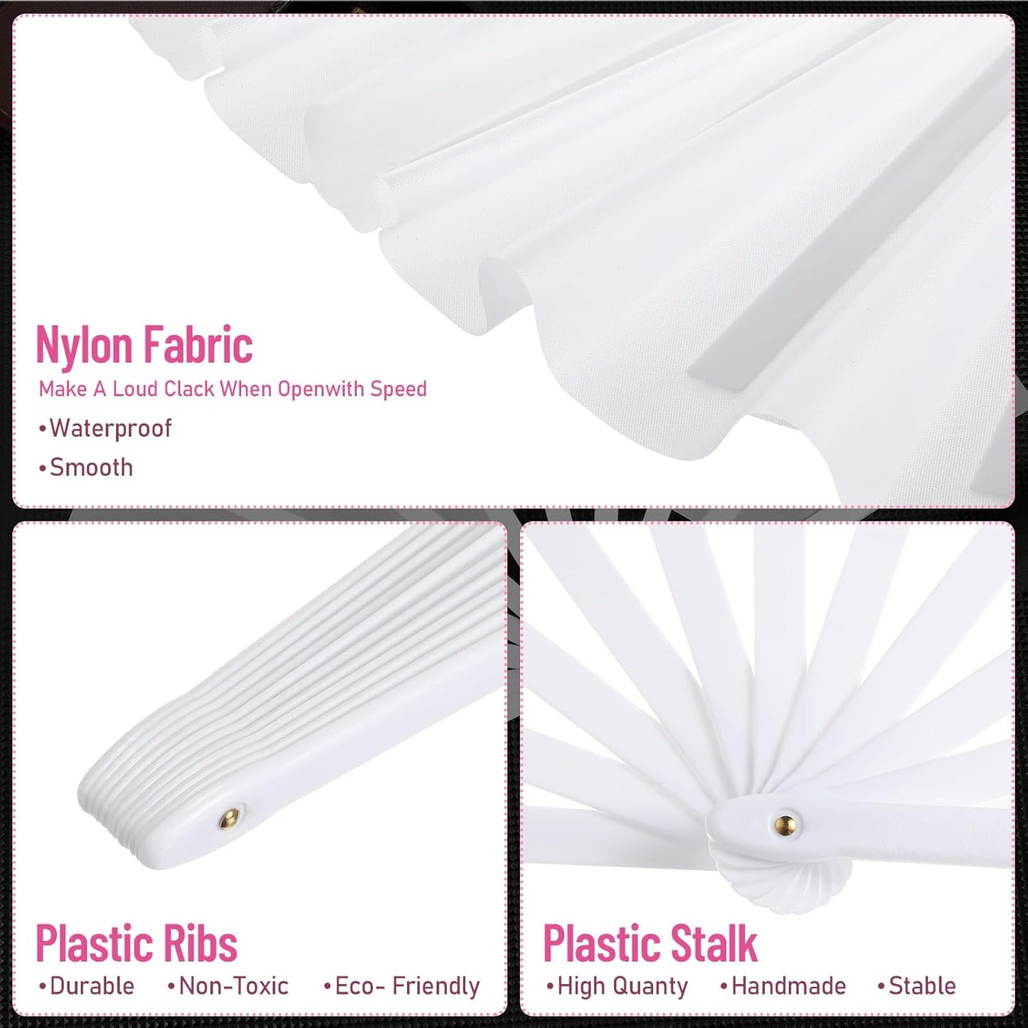 Maitys 2 Packs Large Clap Fans for Line Dancing Large Chinese Folding Hand Fans for Men and Women, Festival, Tai Ji, Kungfu, Martial Art, Gifts (White and Rose Red)