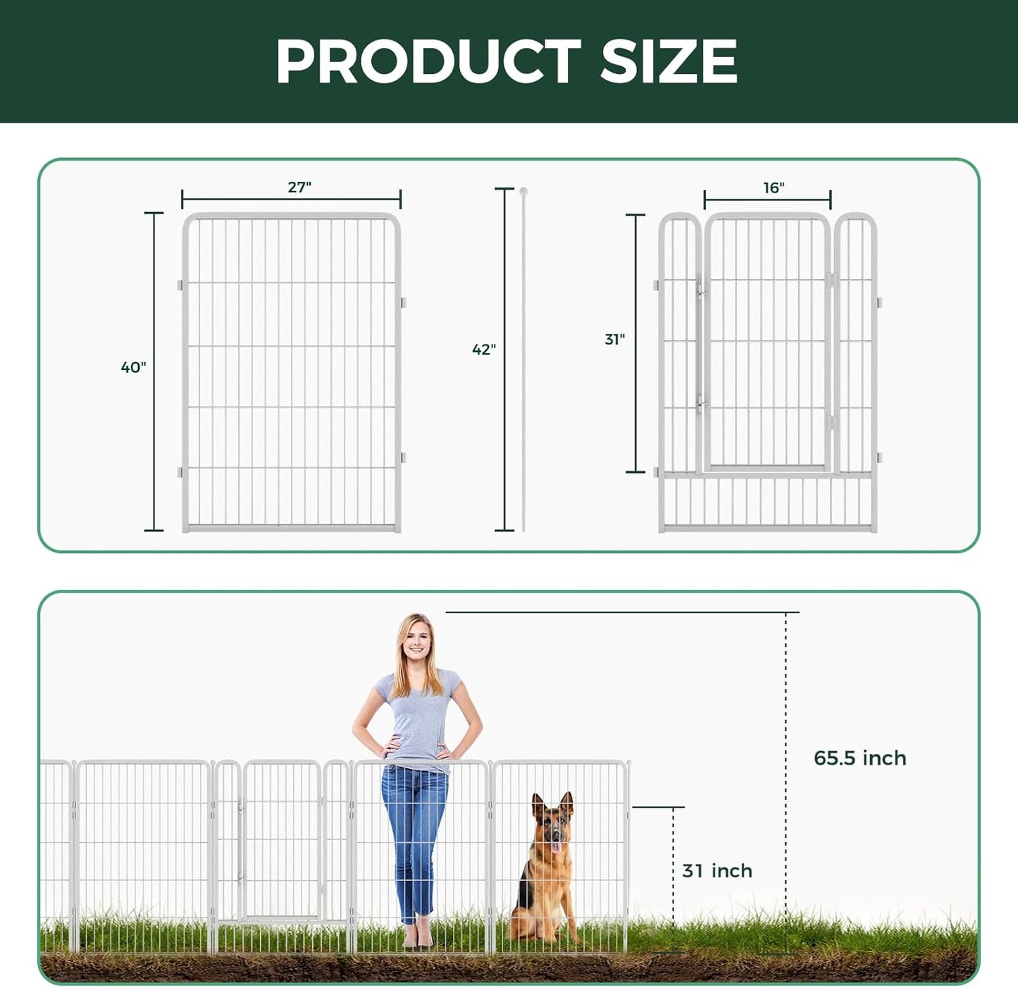 FXW Garden Fence Outdoor for The Yard – 40in(H) x 36.4ft(L) Heavy Duty Metal Animal Barrier for Dog and Rabbit, Decorative Dog Fence, 16 Panels, White