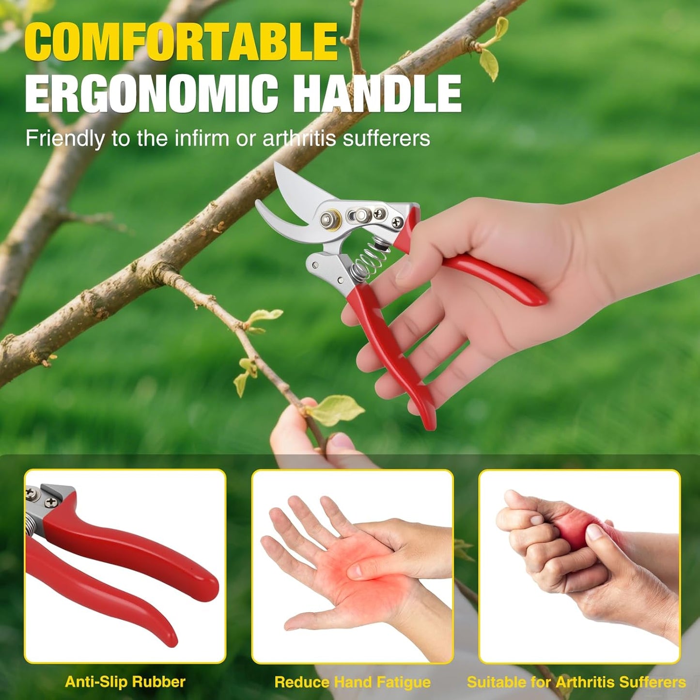 Yesker Pruning Shears Garden Shears 8.6" Professional Bypass Garden Scissors Yard Clippers with Sharp SK5 Steel Blade Heavy Duty Hand Pruners for Branch Flower Plant Trimming Cutting Gardening Tools