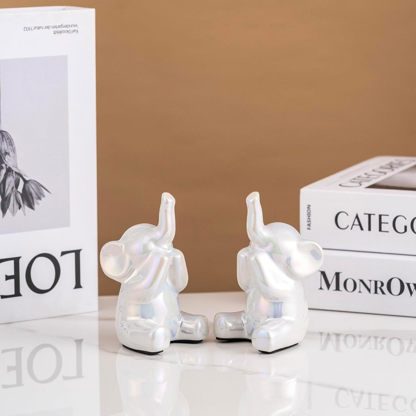 Colorful White Loving Pair of Small Elephant Statues Silver Home Decor Modern Boho Style Figurine Decorative Ornaments for Living Room, Bedroom, Office Desktop, Cabinets, Shelf