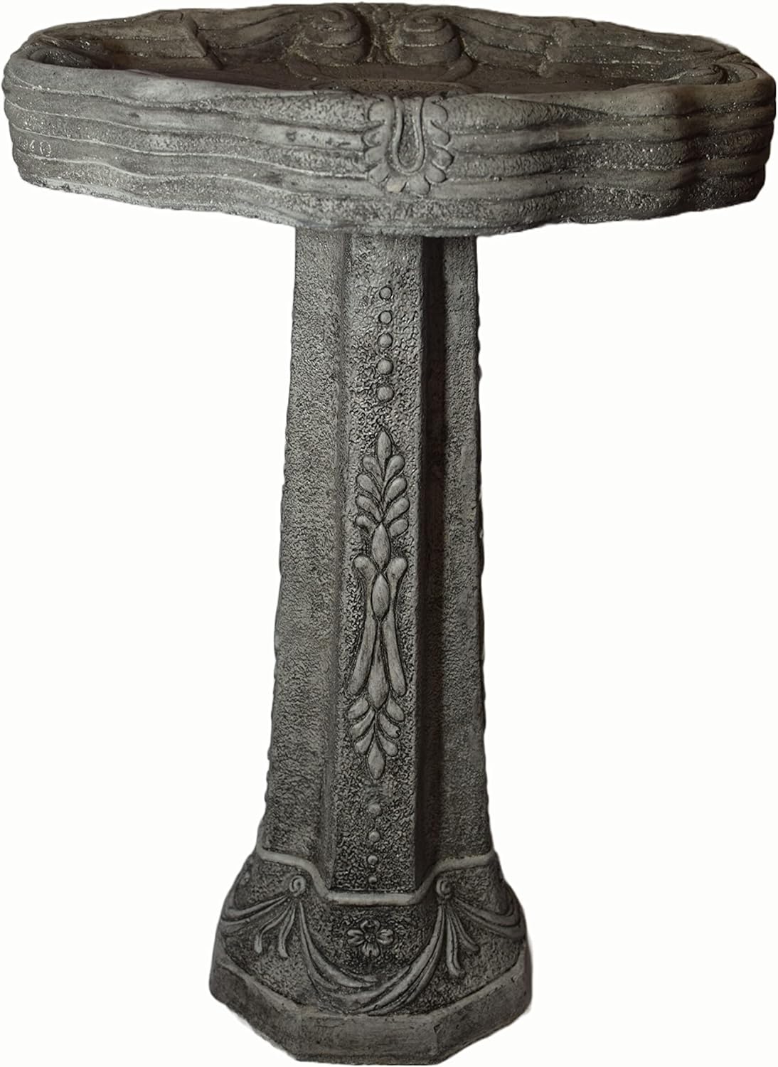 Dogwood Birdbath 27in Tall x 18in Diameter 2pc Pre Aged Grey Color