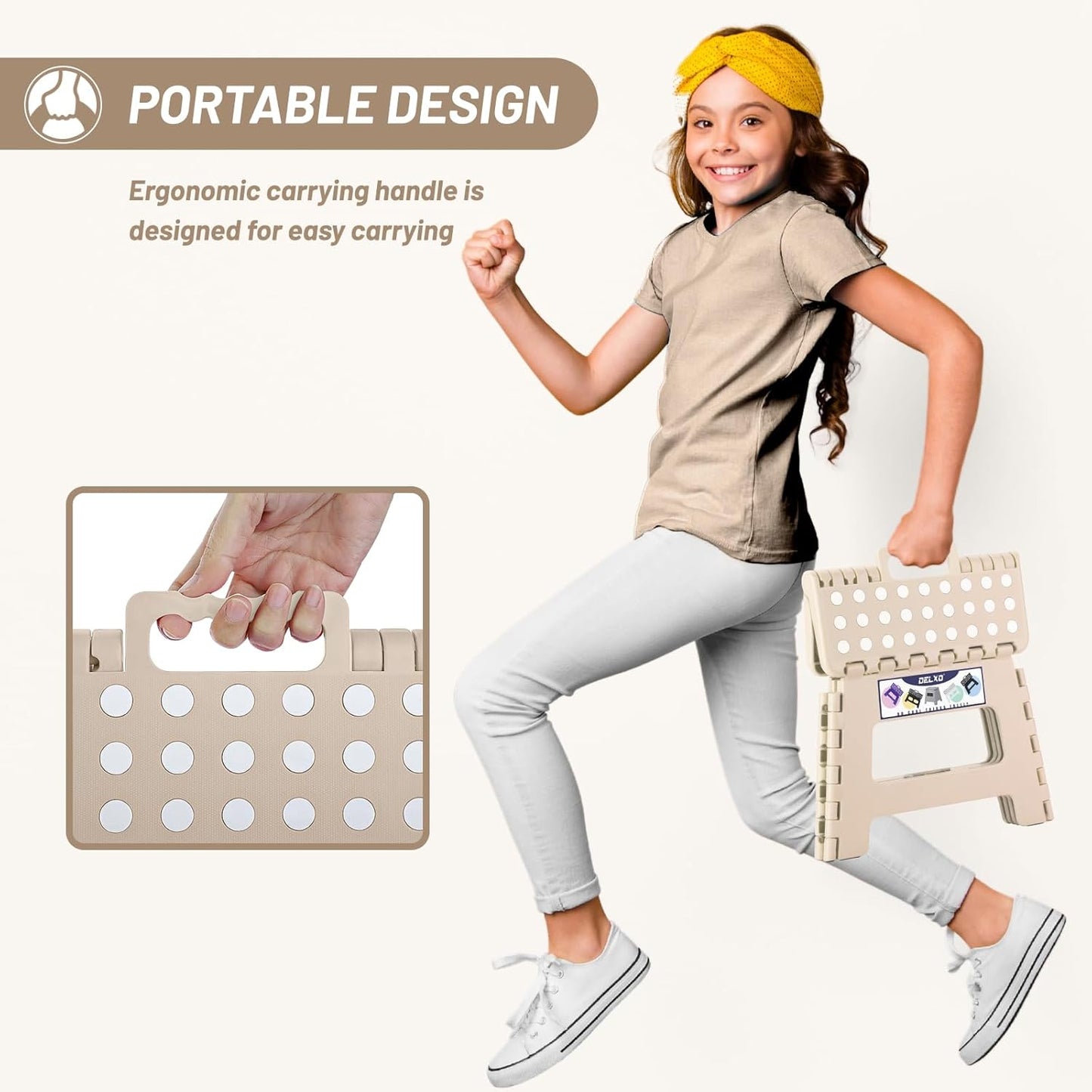 Delxo Folding Step Stool,9 Inch Lightweight Plastic Stepstool,Portable Collapsible Foldable Step Stool Non Slip Folding Stools for Kitchen Bathroom Bedroom in Khaki,1 Pack