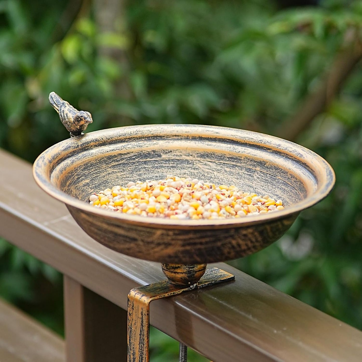 11 Inchs Diam Deck Bird Bath,Metal Bird Bath for Deck Railing,Bird Bath Deck with Removable Sturdy Steel Clamp, Outdoor Garden Decor