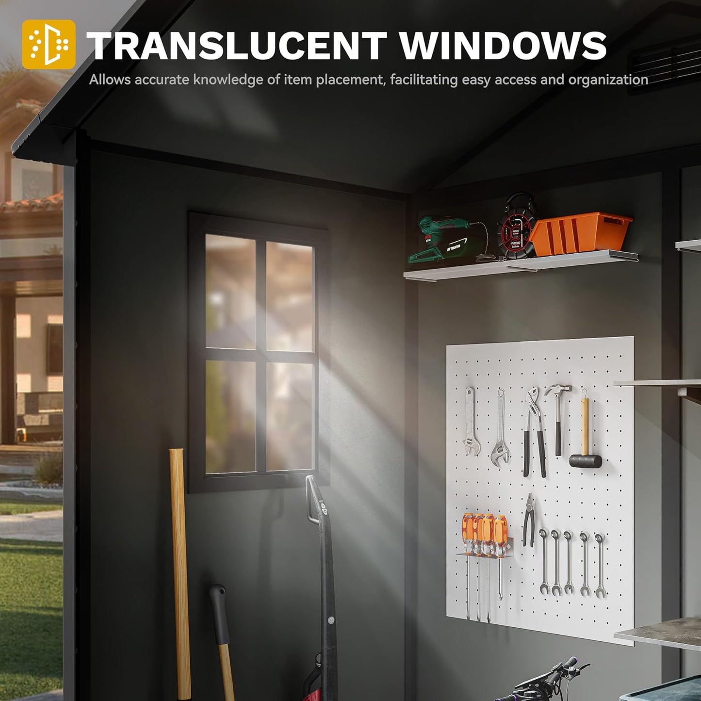 DWVO 6x4 FT Outdoor Resin Storage Shed with Floor, Waterproof Storage Shed with Lockable Door, Window and Vent, Plastic Tool Storage for Garden, Backyard, Patio, Lawn(Blue-Gray+Black)