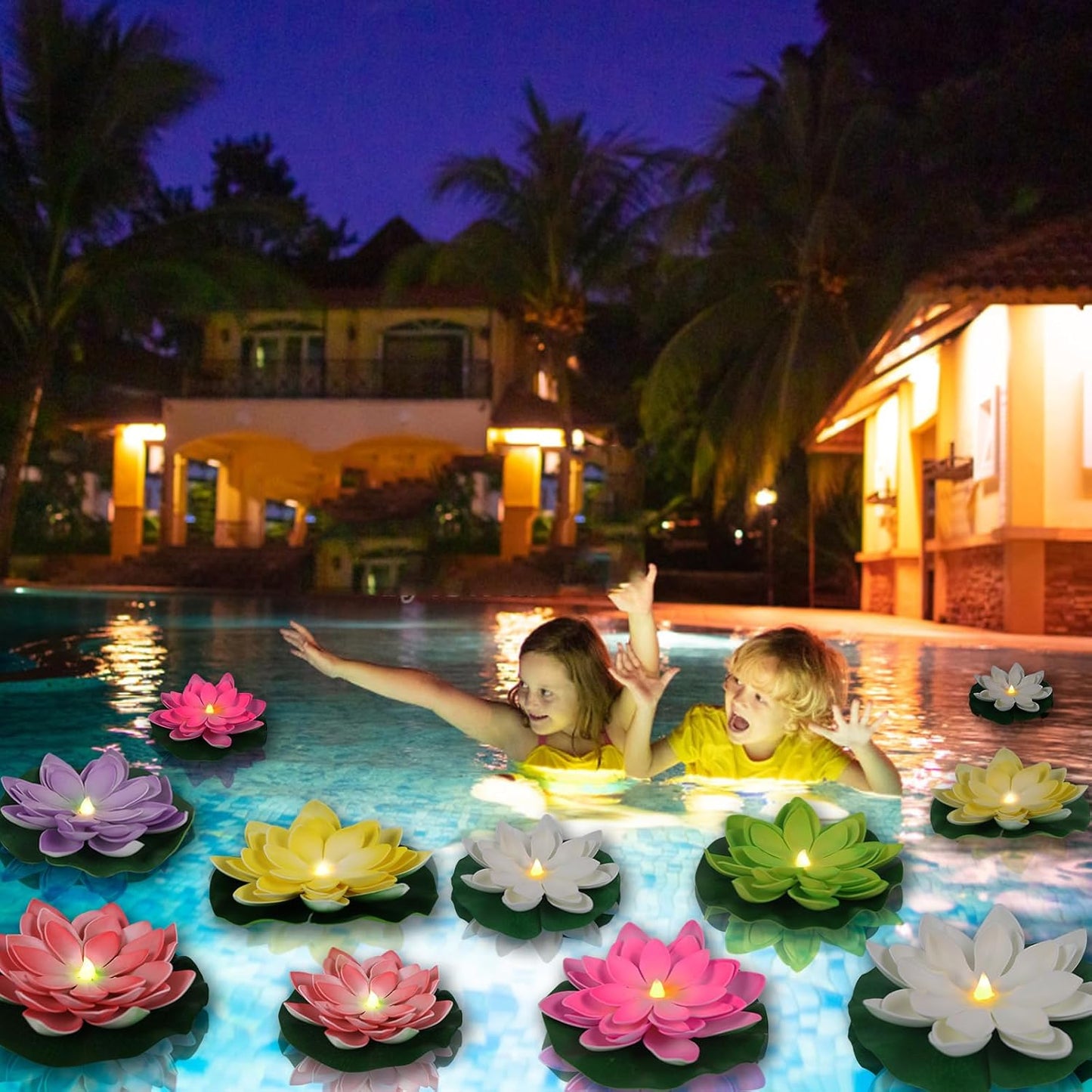 12 PCS Waterproof Floating Lotus Light - Diwali 5 Inch Floating Flower Light Battery Operated Water Activated Warm White Light Pool Flower Lamp Wedding,Anniversary,Garden Decoration(Mix-Color)