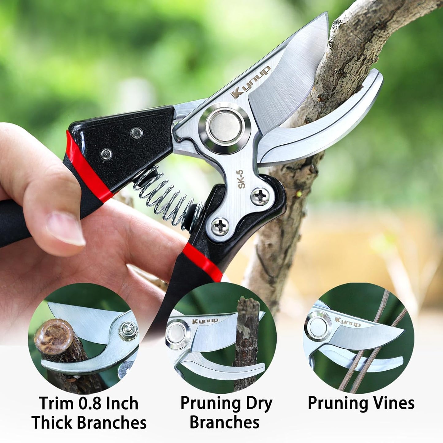 Kynup Pruning Shears for Gardening, Garden Shears Heavy Duty, Cutting Shears Pruners, Hedge Clippers, Rose Pruning Shears, Hand Clippers Gardening (Red Black)
