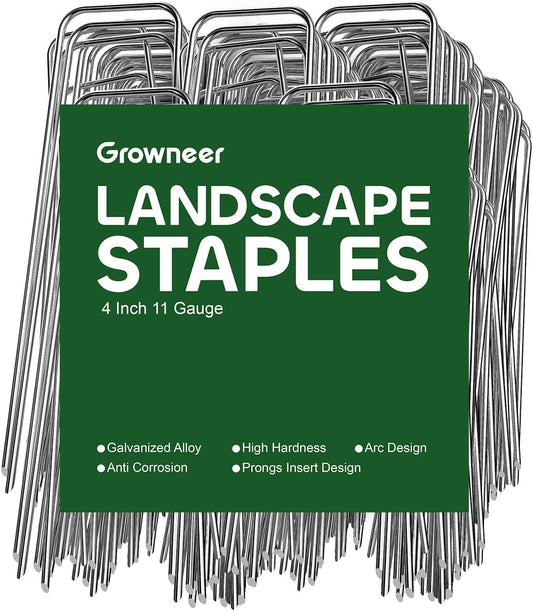 GROWNEER 4 Inch 100 Pack Landscape Staples Heavy Duty 11 Gauge Galvanized Steel Garden Stakes Staples Securing Pegs for Securing Weed Fabric Landscape Fabric Netting Ground Sheets and Fleece