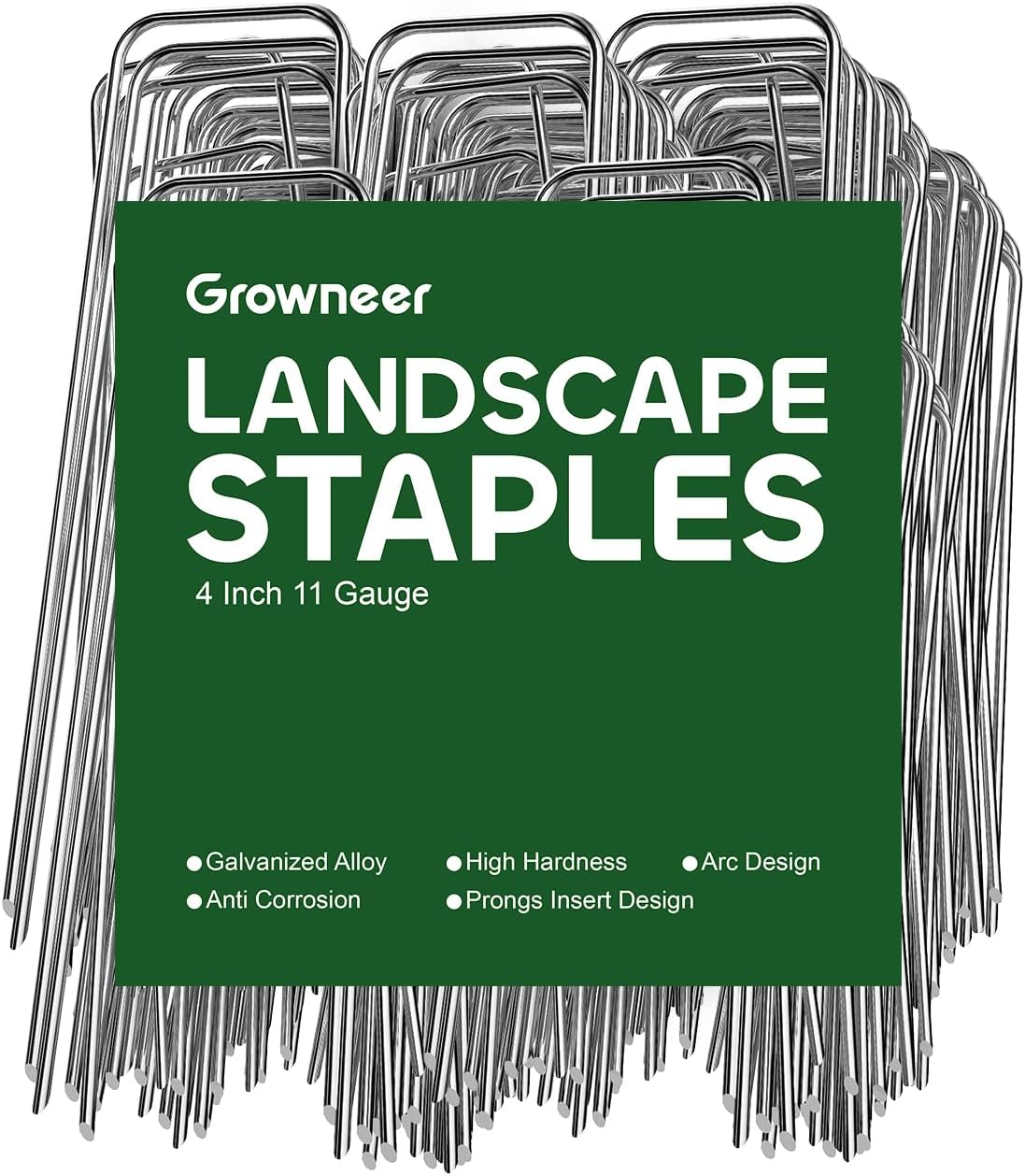 GROWNEER 4 Inch 50 Pack Landscape Staples Heavy Duty 11 Gauge Galvanized Steel Garden Stakes Staples Securing Pegs for Securing Weed Fabric Landscape Fabric Netting Ground Sheets and Fleece