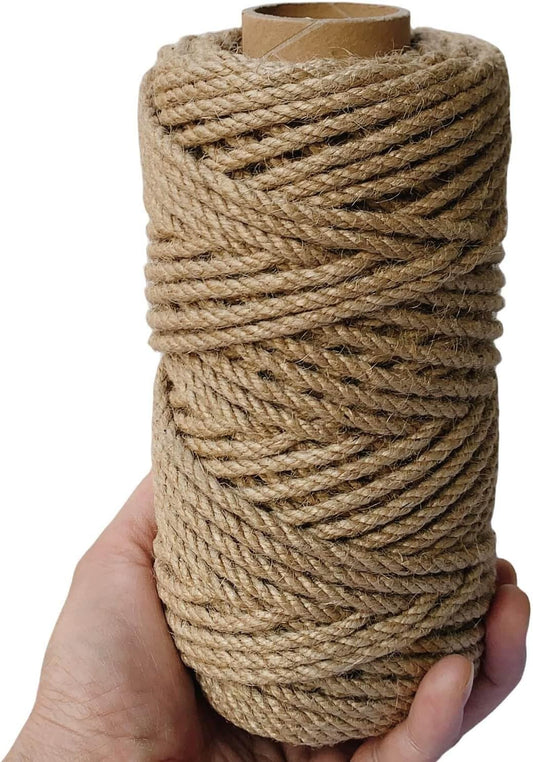 4mm Jute Twine, 164 Feet Braided Jute Rope, Heavy Duty and Thick Twine Rope for DIY Artwork, Bundling, Home Decor, Gardening Applications (4MM 164FT)