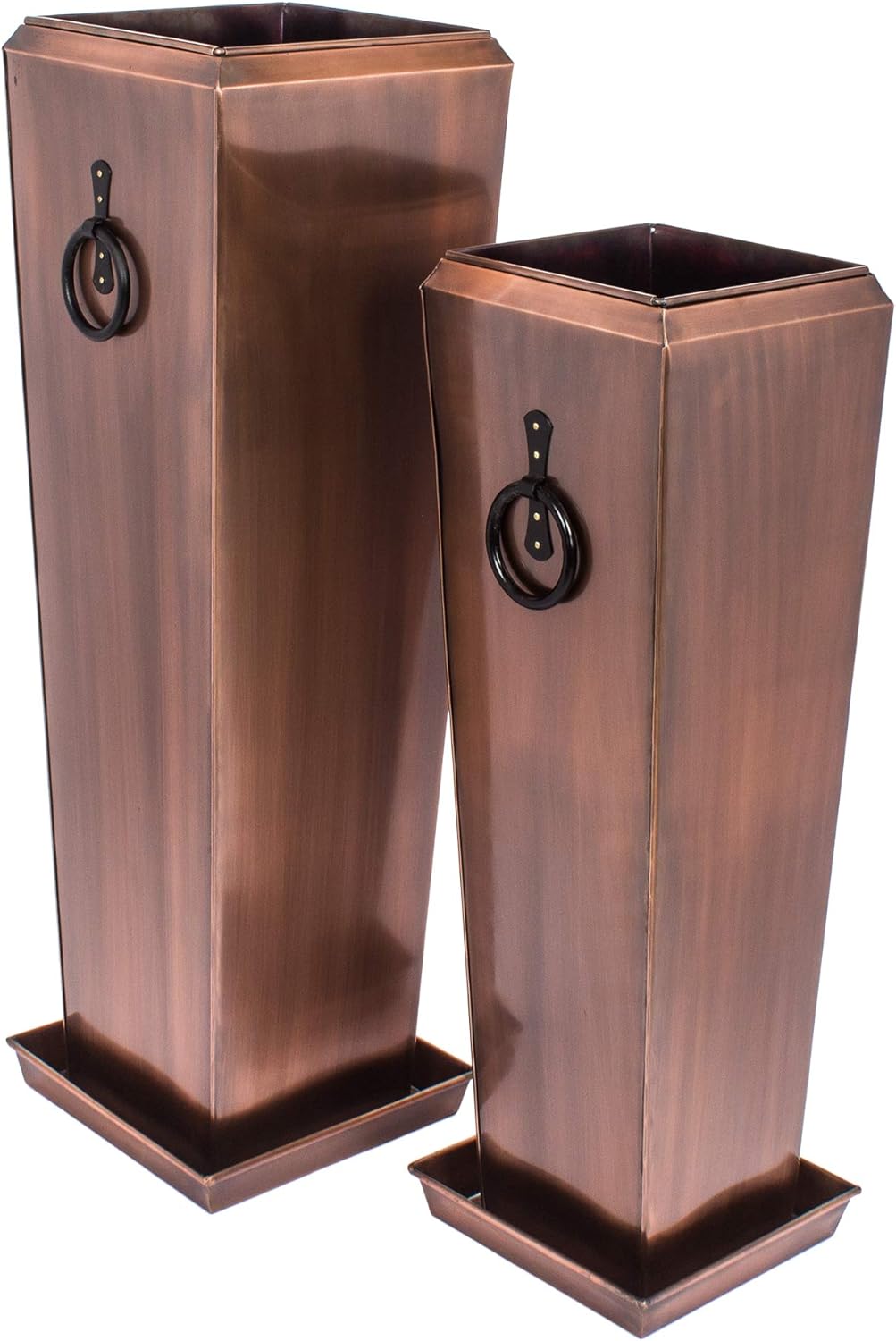 H Potter Patio Deck Indoor Outdoor Garden Flower Planter Set of 2 Antique Copper with Tray