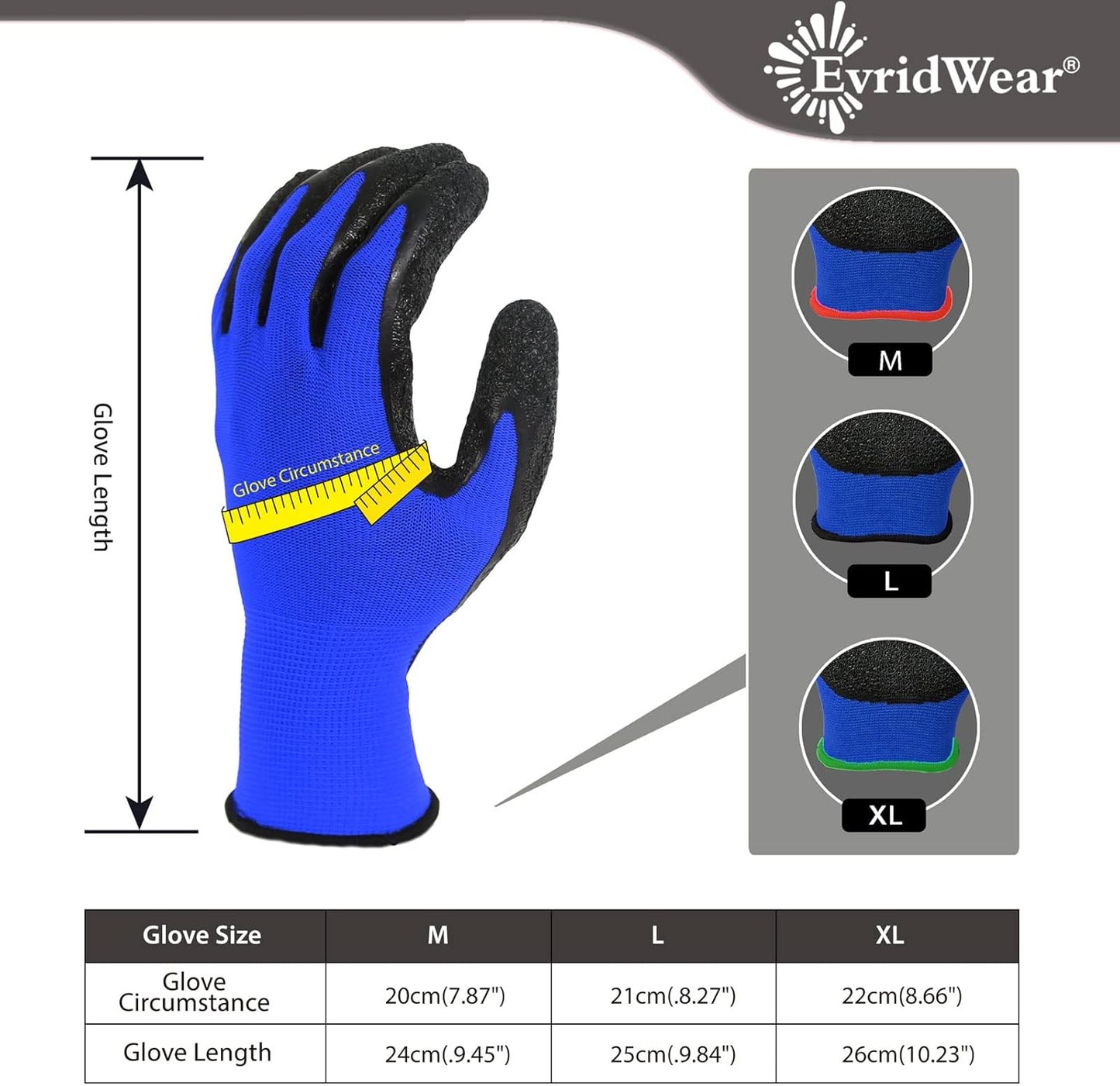 Evridwear Crinkle Latex Rubber Hand Coated Safety Work Gloves for Men Women General Multi Use Construction Warehouse Gardening Assembly Landscaping (L-Size) Blue 120 Pairs Pack