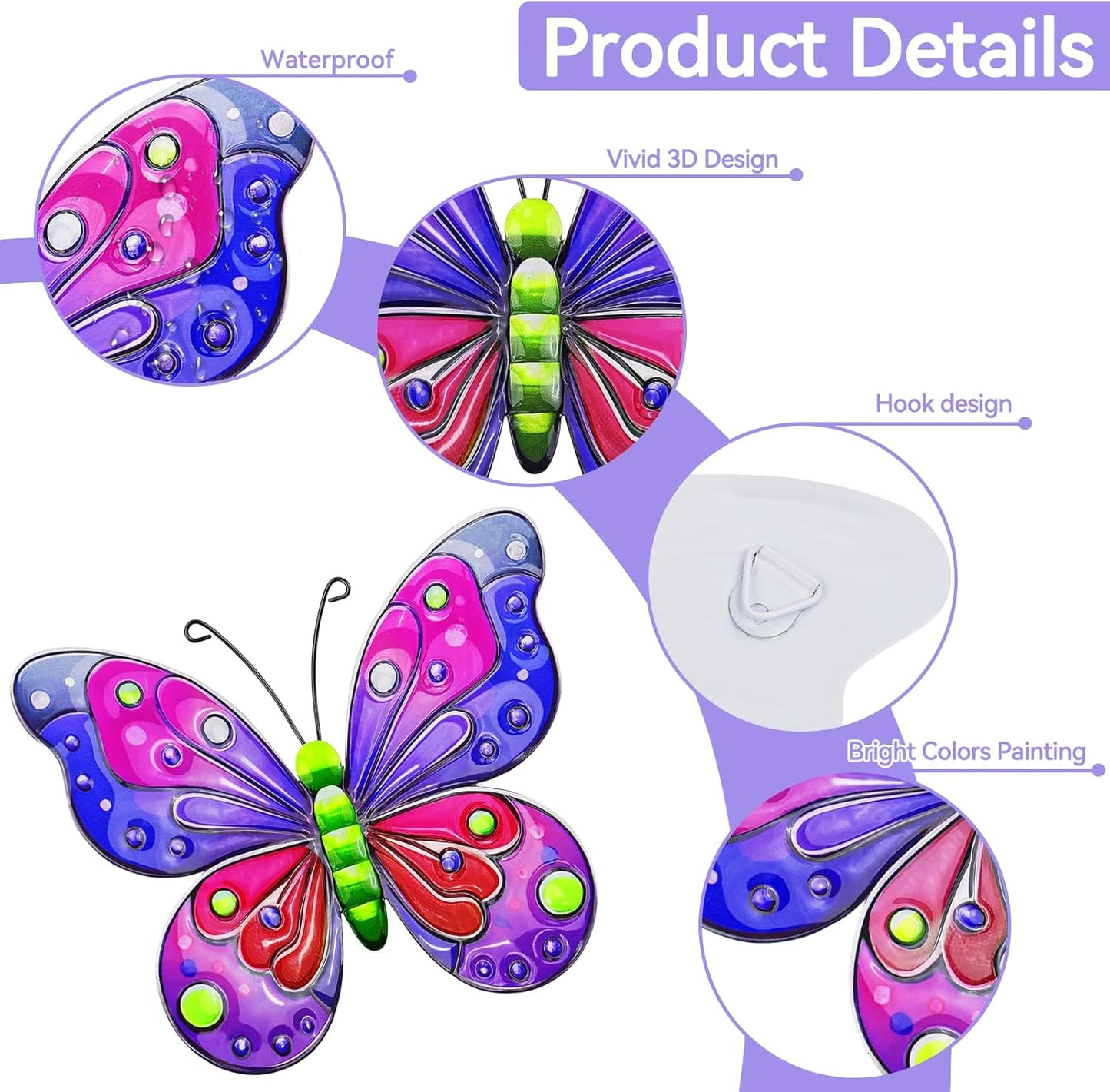 ULENDIS 4 Pack Metal Butterfly Wall Decor, Outdoor Fence Wall Art Decor, Hanging Decoration for Garden Backyard Living Room Balcony Patio Indoor(B)