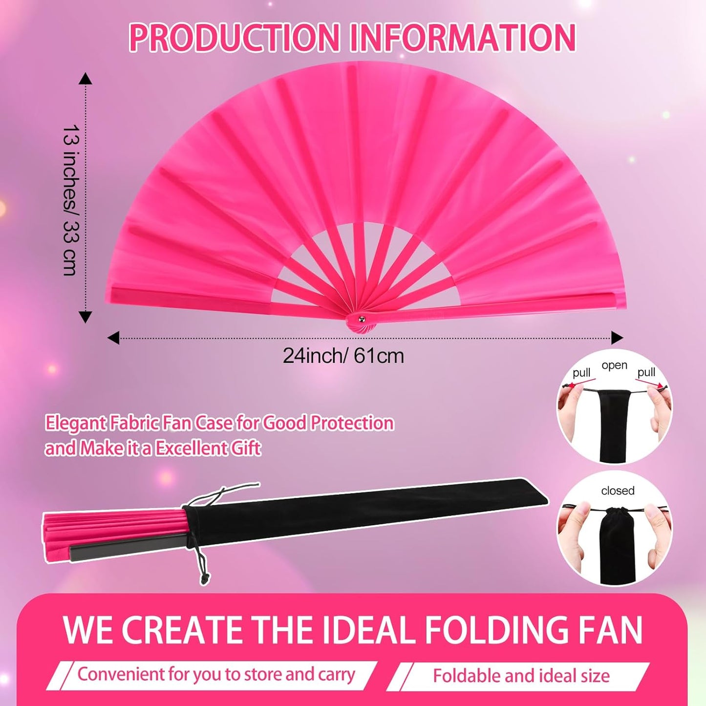 Blulu 4 Pcs 13 Inch Large Folding Hand Fans for Line Dancing Big Clapping Popping Raves Fans Bulk for Dancing Boots on The Ground Festival Party Decoration(Classic Style, Rose Red)