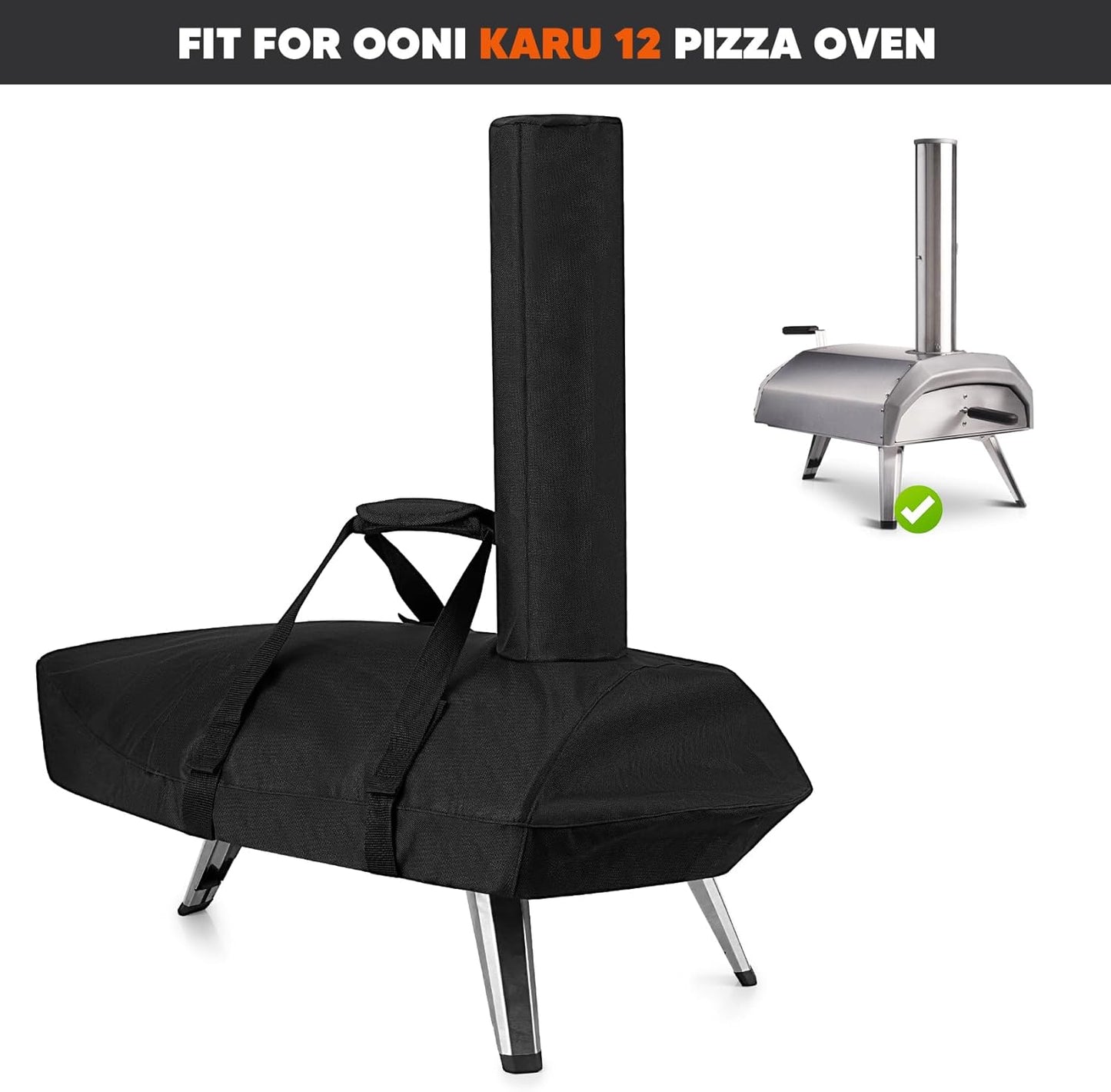 Onlyfire Chef Pizza Oven Cover for Ooni Karu 12, Outdoor Pizza Oven Protective Carry Cover, Heavy Duty Waterproof Weather Resistant Dust-Proof, Black
