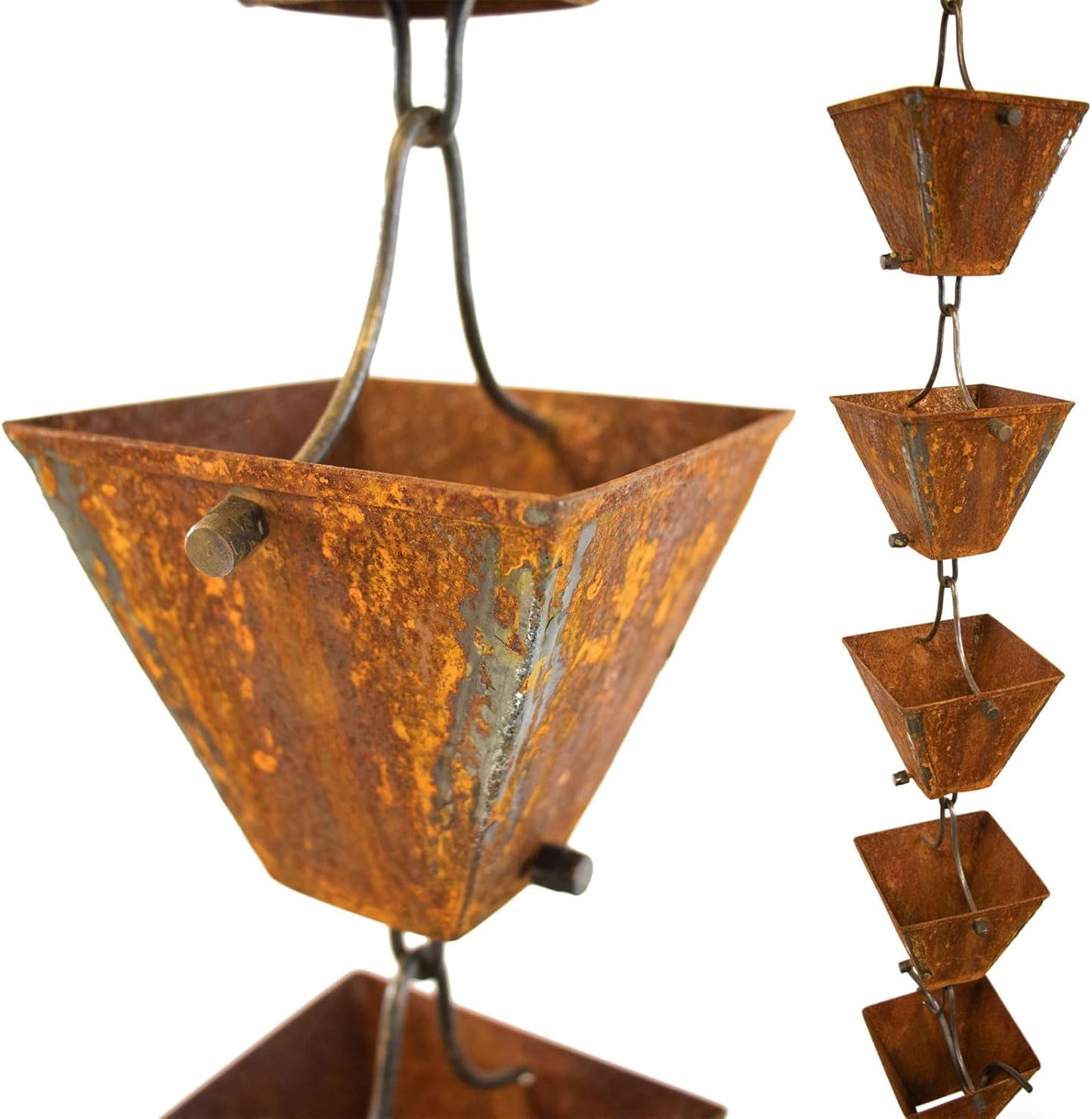 Nutshell Stores Medium Square Cups Rain Chain - Weathered Steel - 9 Feet