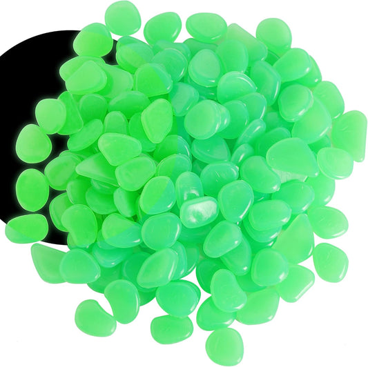 OSOPOLA 150 PCS Luminous Stones - Green Glow Rocks Decorations DIY Decorative Pebbles for Aquarium Fish Tank Sidewalk Garden Path Patio Terrace Lawn Yard Jade Ornaments Vert Cobbles Decor FD05GR150