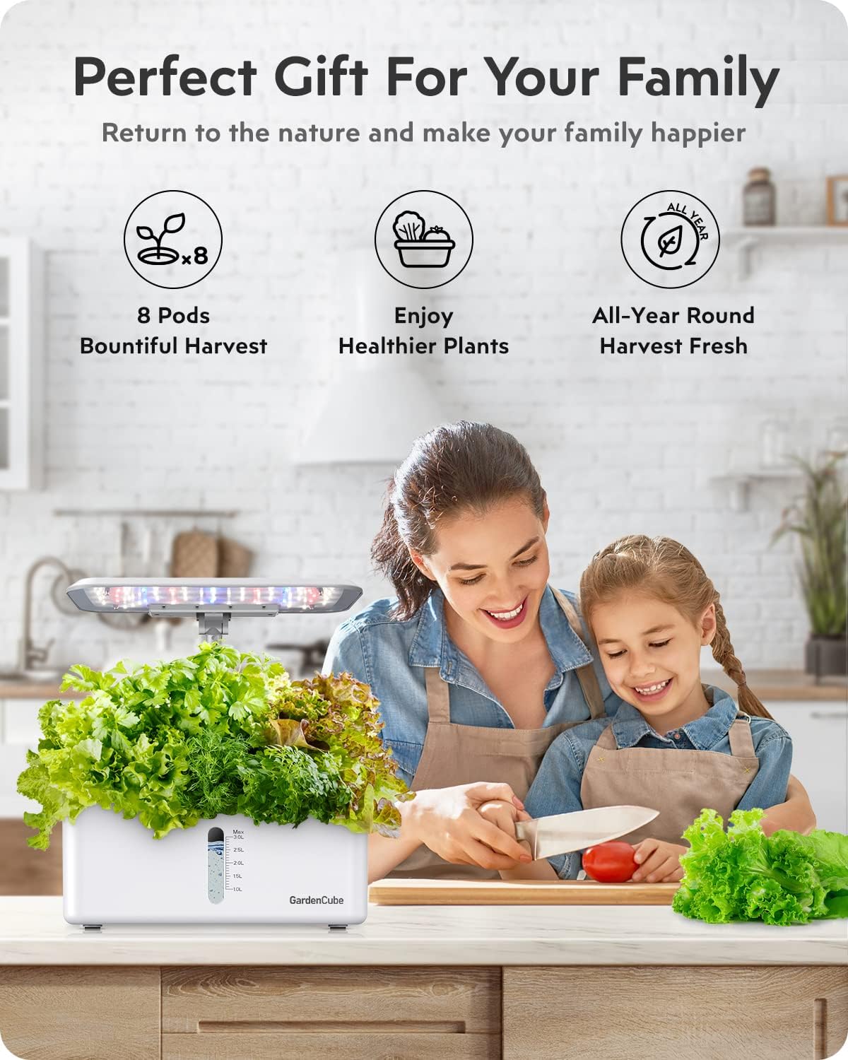 Hydroponics Growing System Garden: 8 Pods Indoor Herb Garden with Grow Light Plants Germination Kit Quiet Automatic Hydroponic Height Adjustable - Gardening Gifts for Women Kitchen White