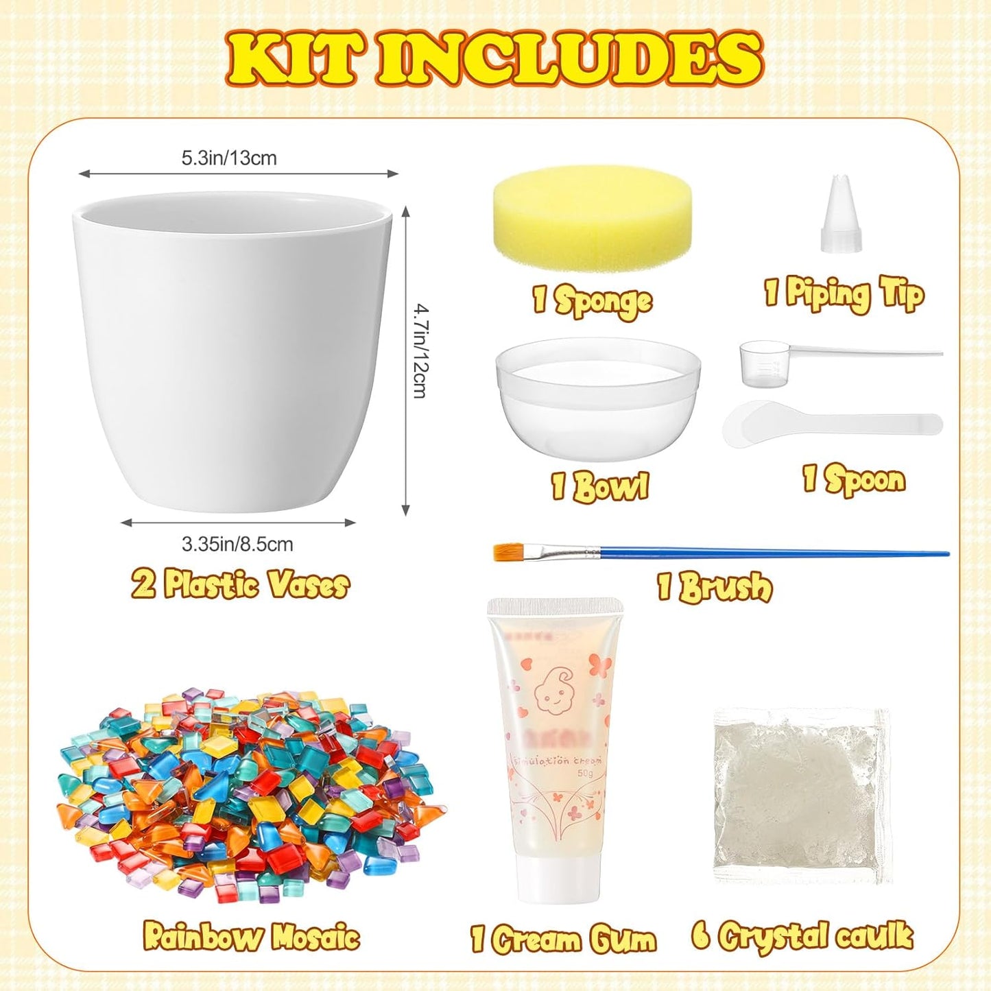 Tioncy 2 Set DIY Vase Mosaic Kit for Adults Gift, DIY Arts and Craft Kits with Vase Flower Mosaic Accessories Art Kit for Room Decor Craft Lovers Handmade, Home Decor Gifts(Multicolored)