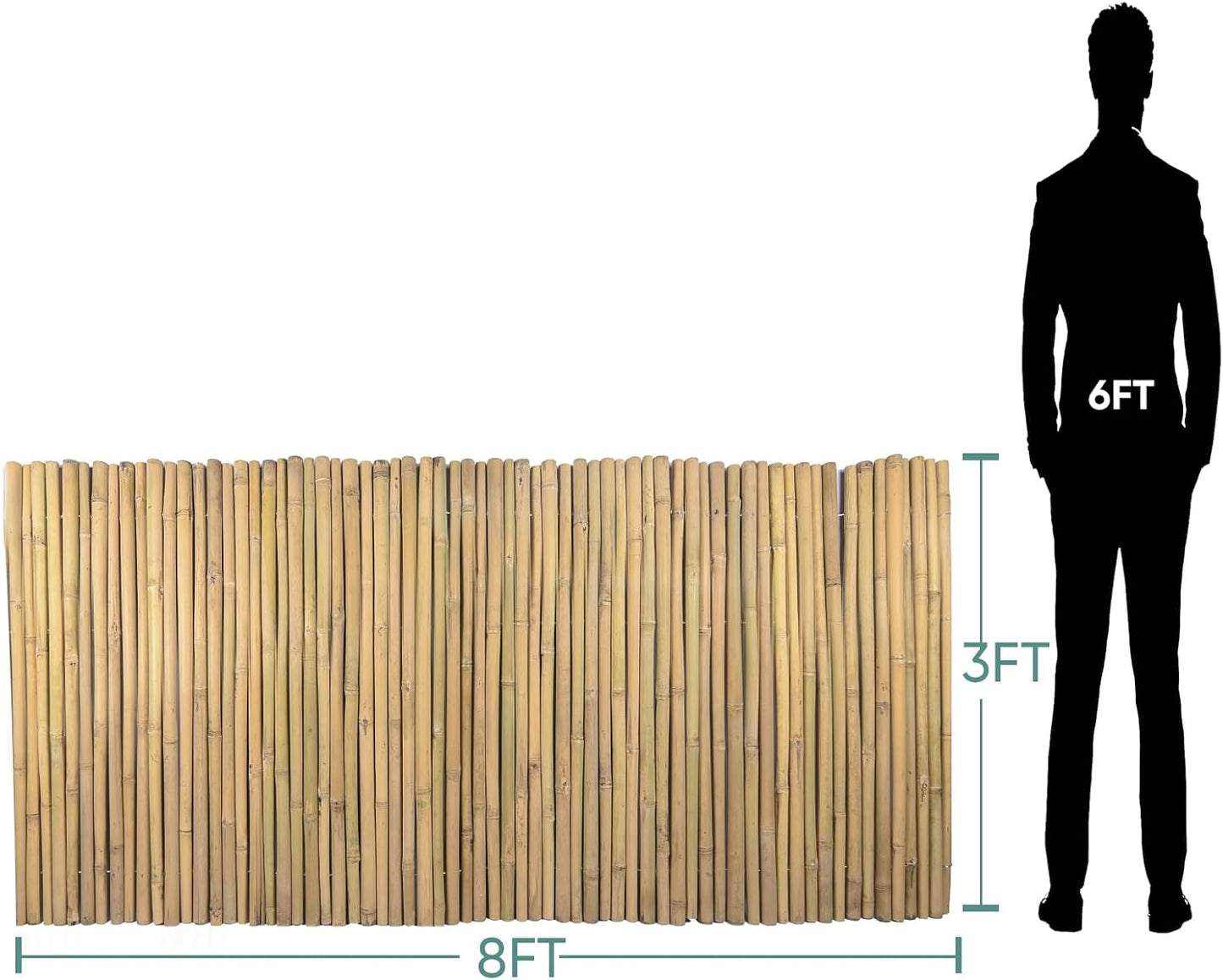 3Ft High x 8Ft Long x 0.7In D Bamboo Screen, Natural Bamboo Fence Rolls, Eco-Friendly Fencing for Outdoor Balcony Patio Garden Border Pool