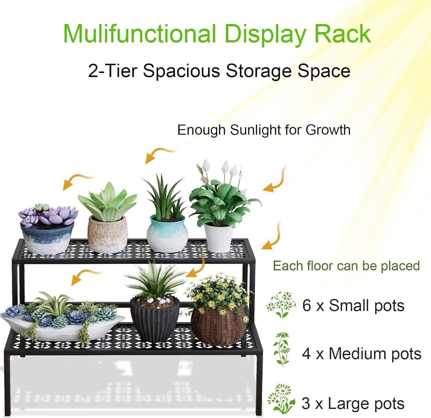 aboxoo Metal Plant Stand 2 Tier Potted Multiple Flower Pot Holder Plant Shelf Indoor Plants Multiple,Outdoor Heavy Duty Planter Display Shelving Unit for Patio Garden Corner Balcony(Black)