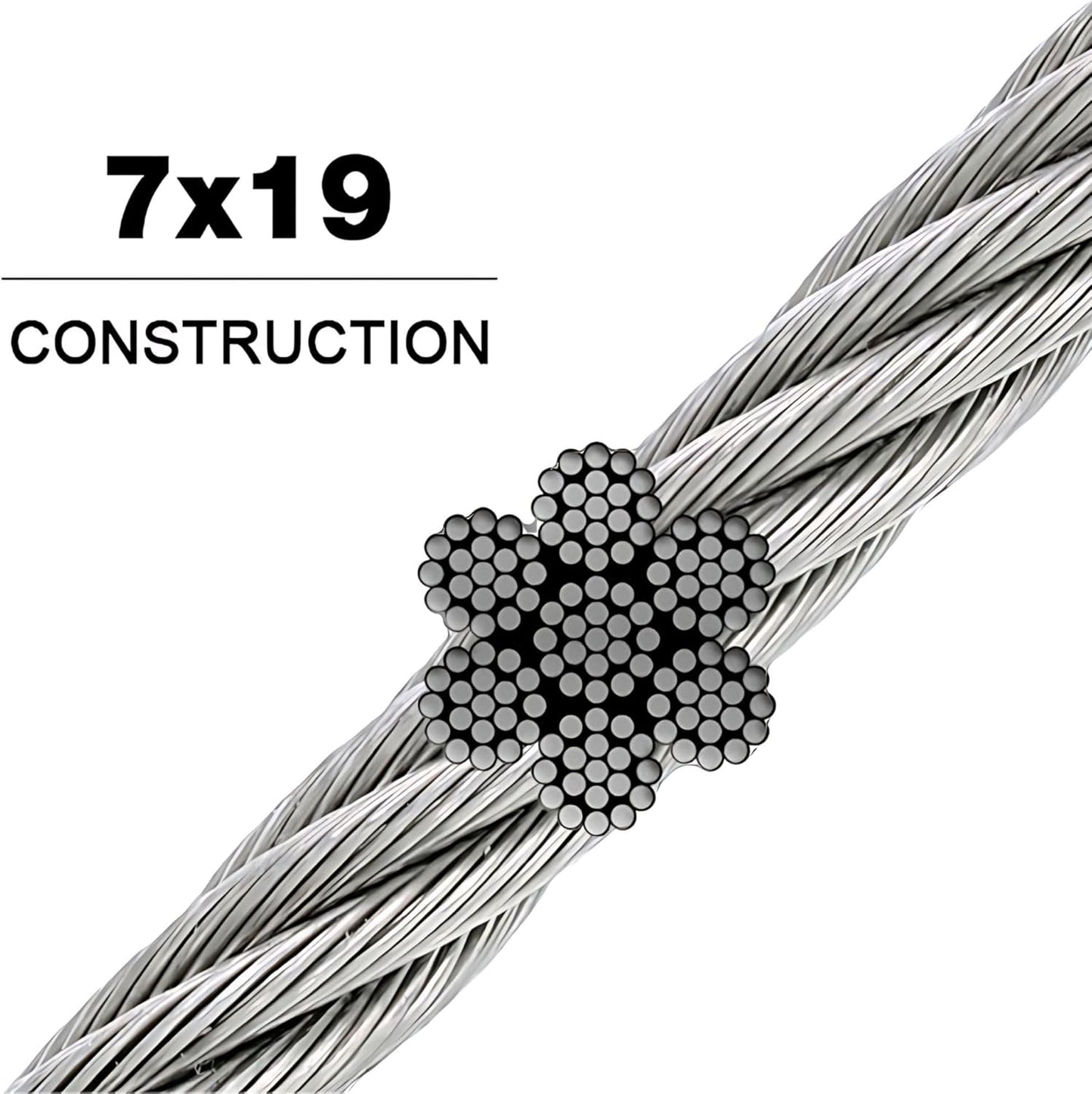 Galvanized Aircraft Cable Wire Rope 3/8" 7x19-250 ft Reel for DIY Cable Decking Railing System, Marine Grade
