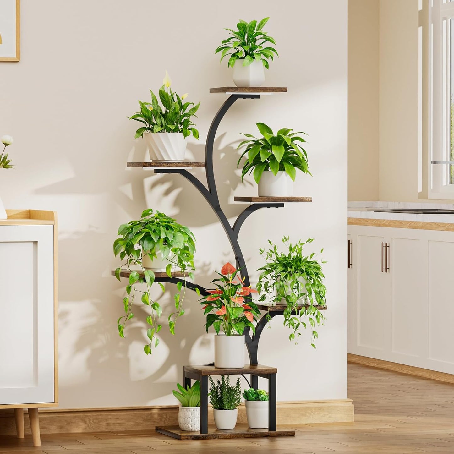 Plant Stand Indoor with Grow Lights, 7 Tiered Indoor Plant Shelf, 49" Corner Plant Stands for Indoor Plants, Metal Plant Flower Display Shelves, Tree-Shaped Plant Rack for Home, Patio, Black