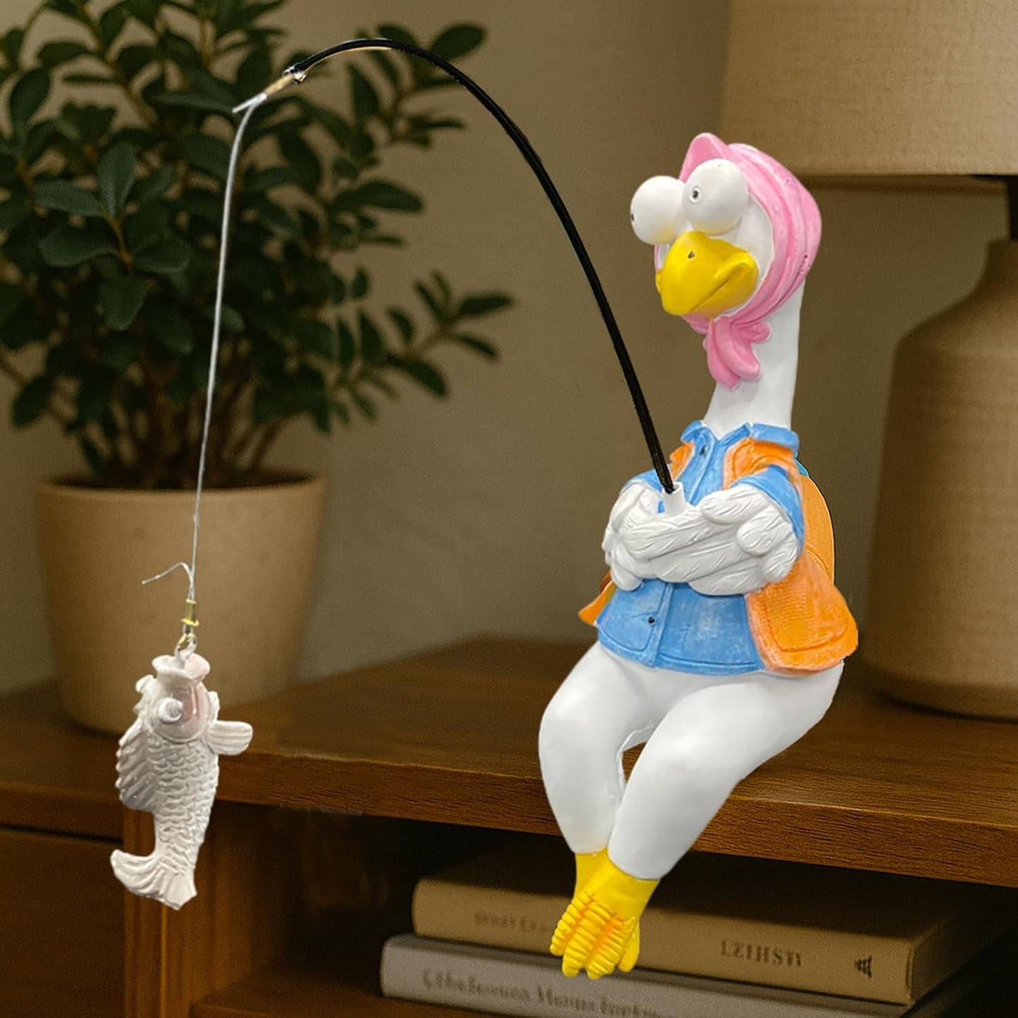 Chicken Fishing Statue Garden Decor – 9.8" Weatherproof Resin Chicken Fishing Sculpture Decor for Fish Ponds, Koi Ponds, Waterfalls, Poolside/Outdoor Gardens– Resin Figurine for Indoor/Outdoor Décor