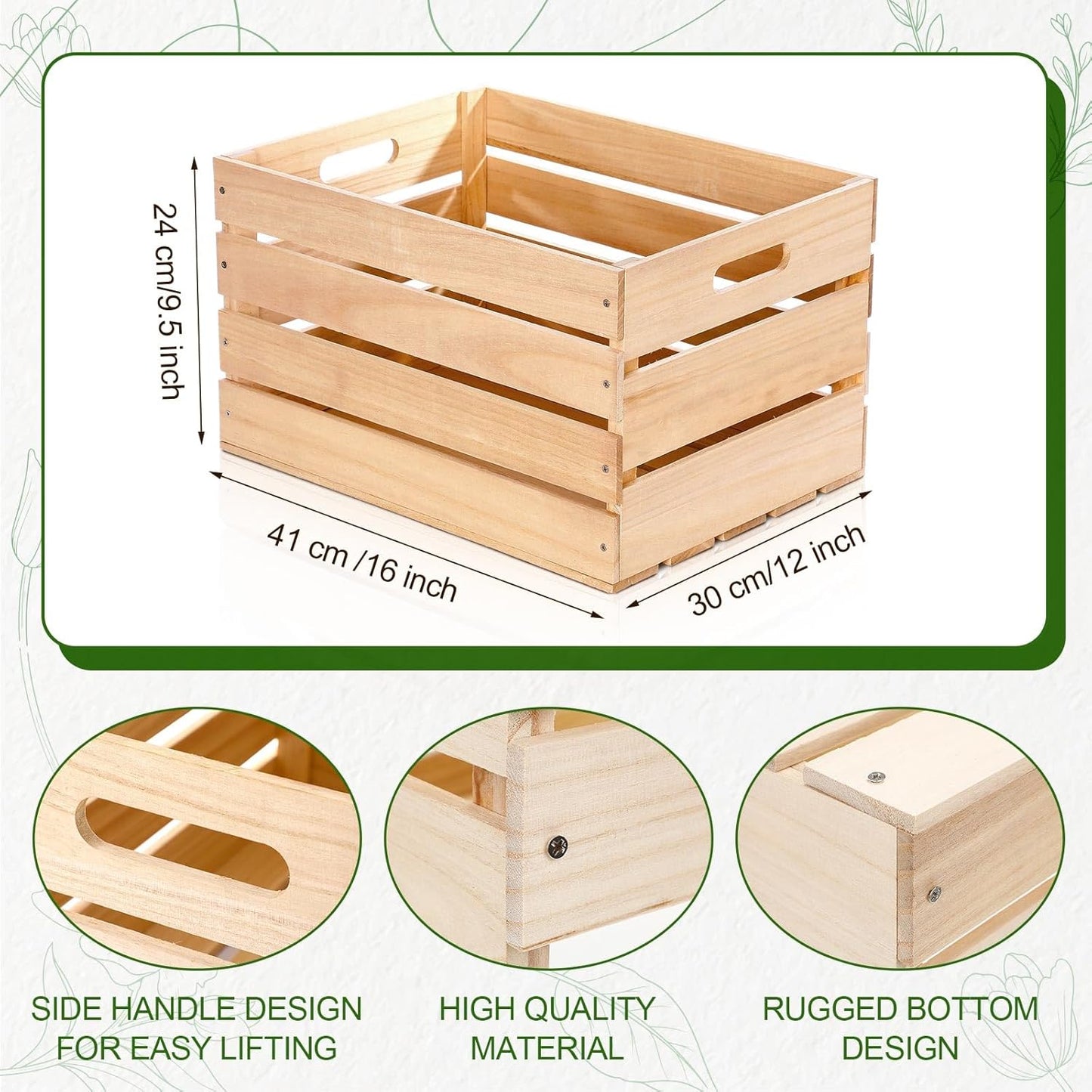 Weysat 3 Pack Large Wood Crates Box for Storage Unassembled 16 x 12 x 9.5'' Wooden Milk Crates with Handles Decorative Nesting Box for Display Unfinished Rustic Decor DIY Office Home Retail Art Craft