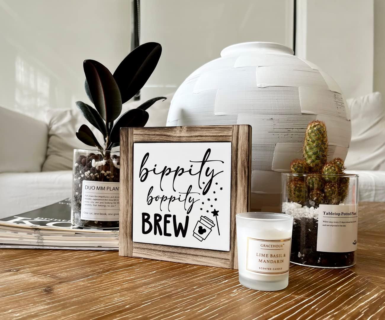 XJCUG Bippity Boppity Wood Plaque, Rustic Coffee Table Sign, Kitchen Home Decor, Tabletop Decor, Coffee Lover Gift, Disney Lover Gift 5.9x5.9in