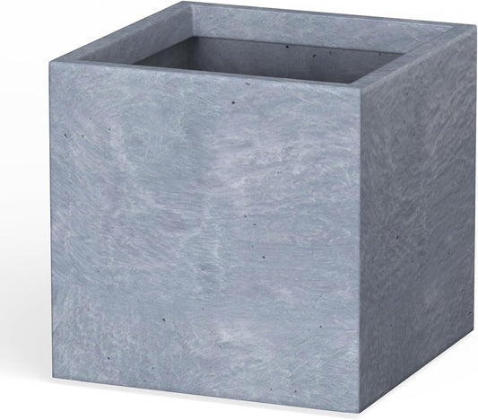 Kante 10 Inch Square Concrete Planter for Outdoor Indoor Home Patio Garden, Large Plant Pot with Drainage Hole and Rubber Plug, Slate Gray