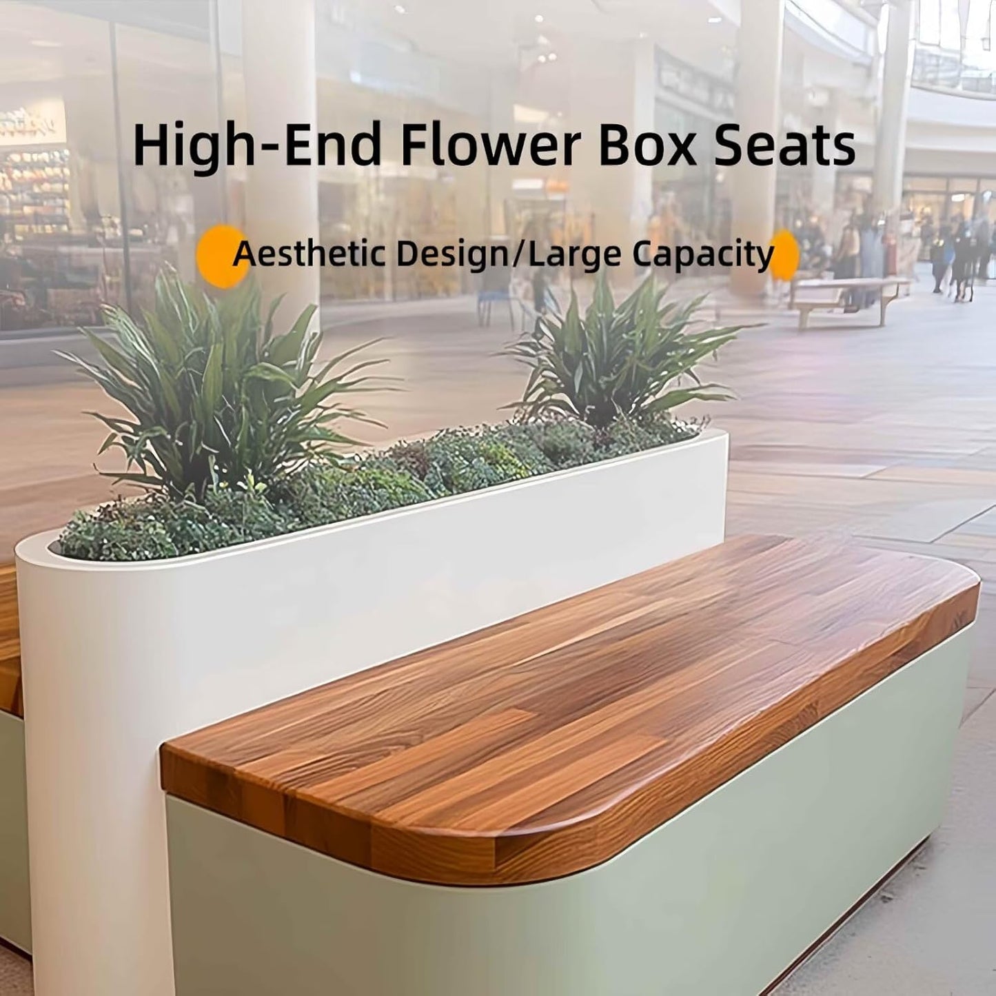 Outdoor Bench - Modern Outdoor Park Planter Bench Includes Luxurious and Simple Flower Box & Wooden Seating Area for Commercial Plaza,Food Court(62.99IN)