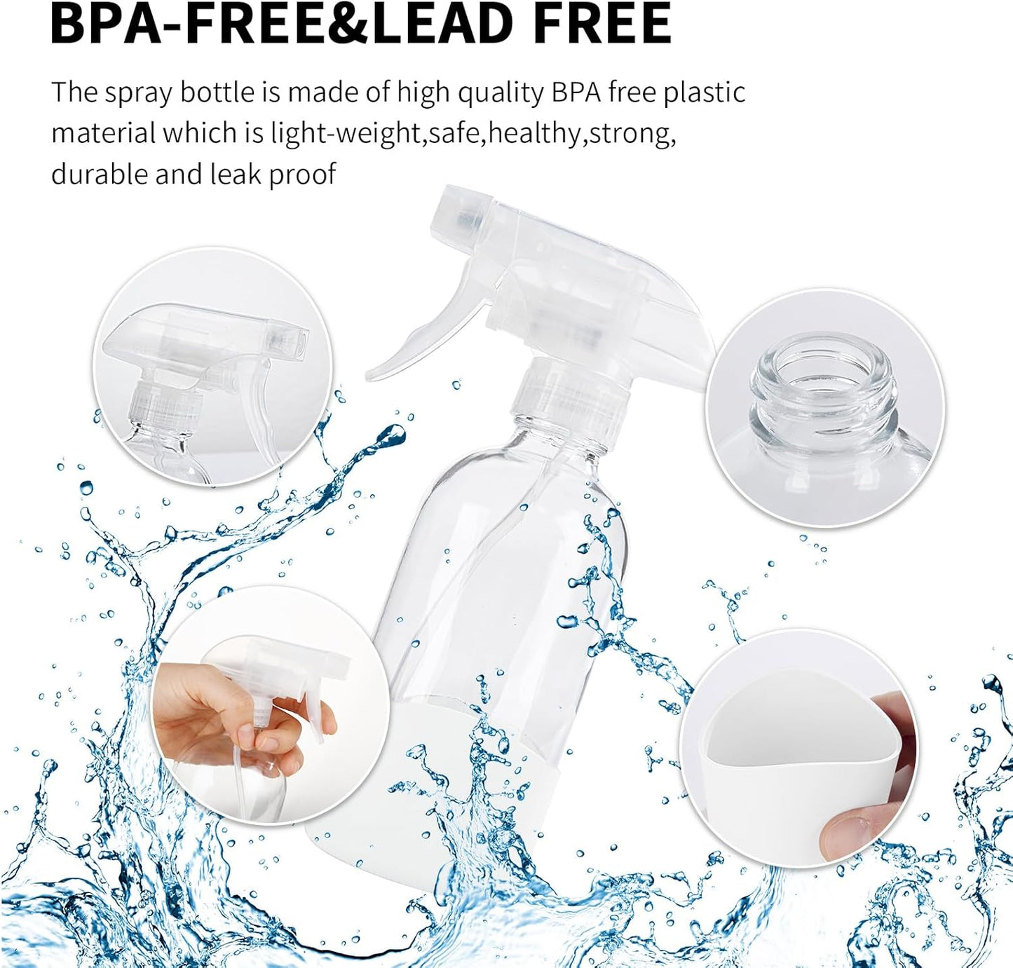 HOMBYS 8 Oz Empty Clear Glass Spray Bottles with Silicone Sleeve Protection Refillable Containers for Cleaning Solutions, Essential Oils, Misting Plants - Quality Sprayer - 1 Pack Boston Bottles