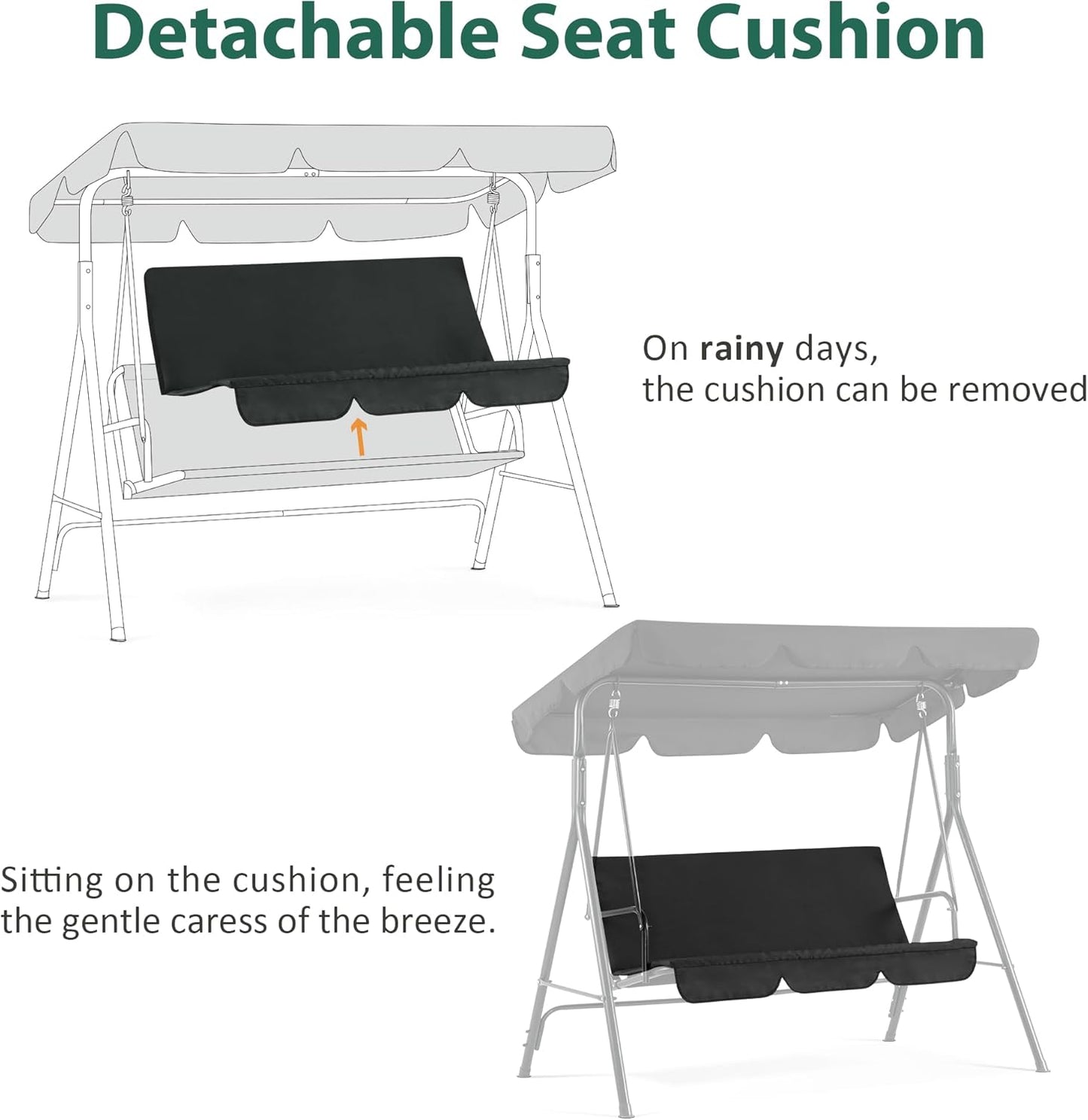 MCombo 2-3 Person Outdoor Patio Swing Chair, Convertible Canopy Hanging Swing Glider Lounge Chair, Removable Cushions, 4003 (Black)