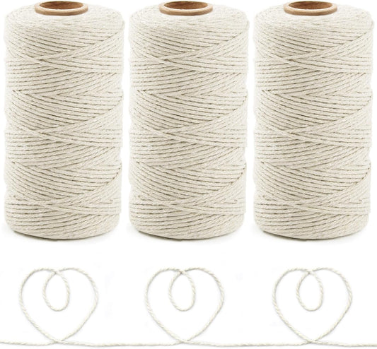 Anvin 984 Feet Cotton Twine Natural Jute Twine Packing Twines Bakers Twine Beige Twine Wrapping Butchers Baking Arts and Crafts Gardening(Pack of 3, 10 Ply 2mm Thick)