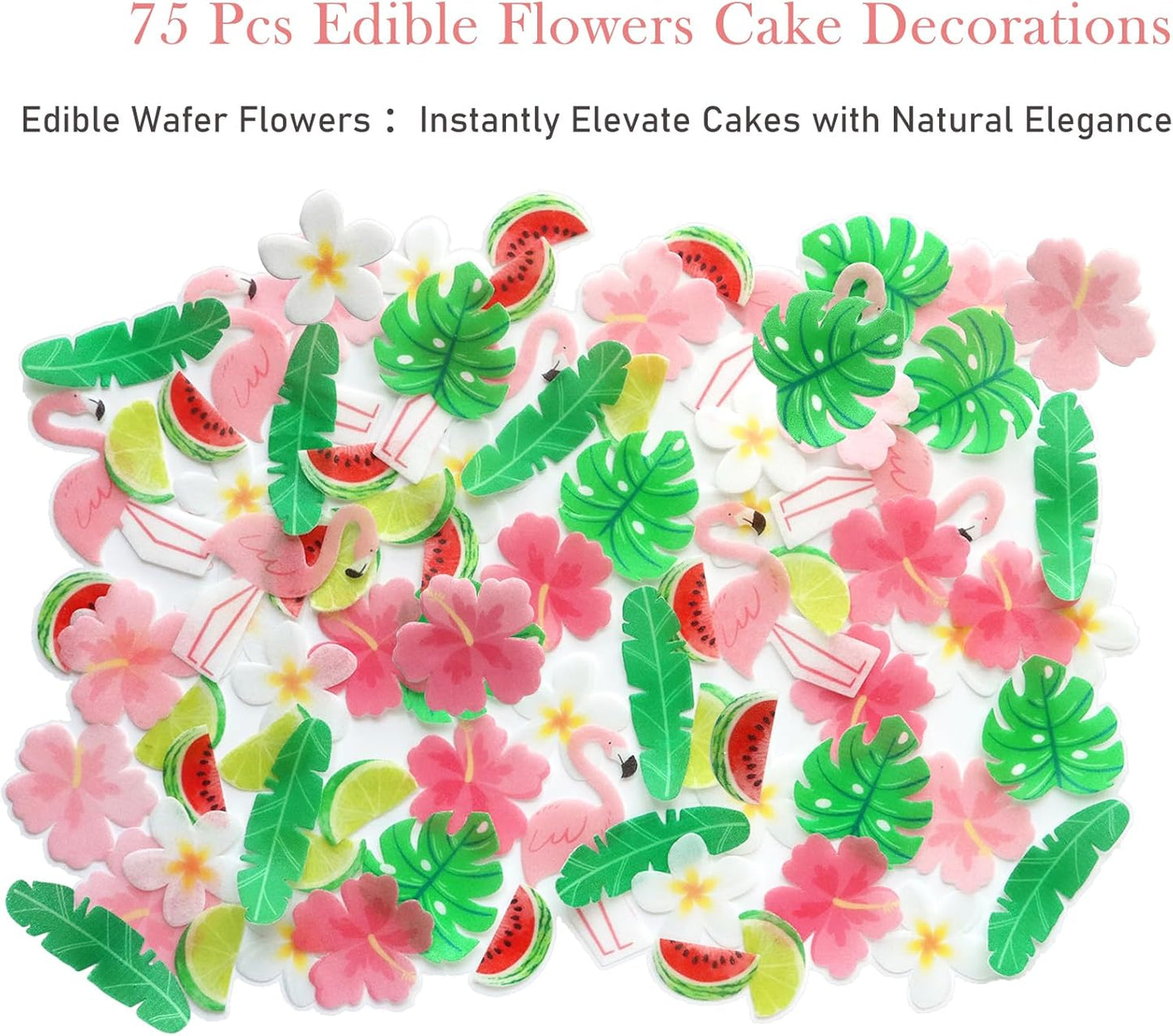 75 Pcs Edible Flowers Cupcake Toppers Cake Decorations Wafer Tropical Cake Decorations Hawaiian Birthday Decoration for Tropical Luau Summer Party
