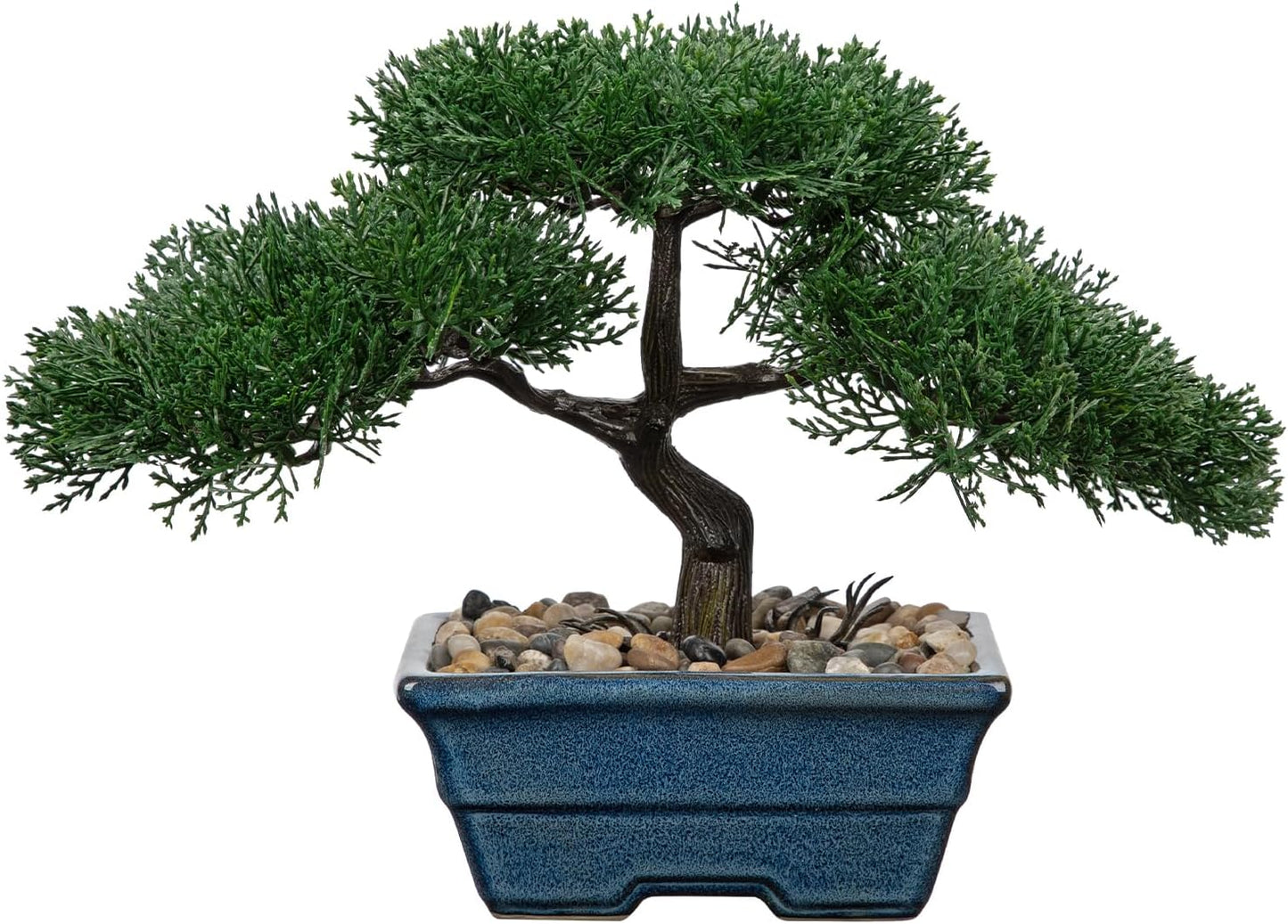 Artificial Bonsai Tree Juniper Faux Plants Indoor Fake Plants Decor with Blue Ceramic Pots for Home Table Office Desk Bathroom Shelf Bedroom Living Room Farmhouse Decorations-Pine
