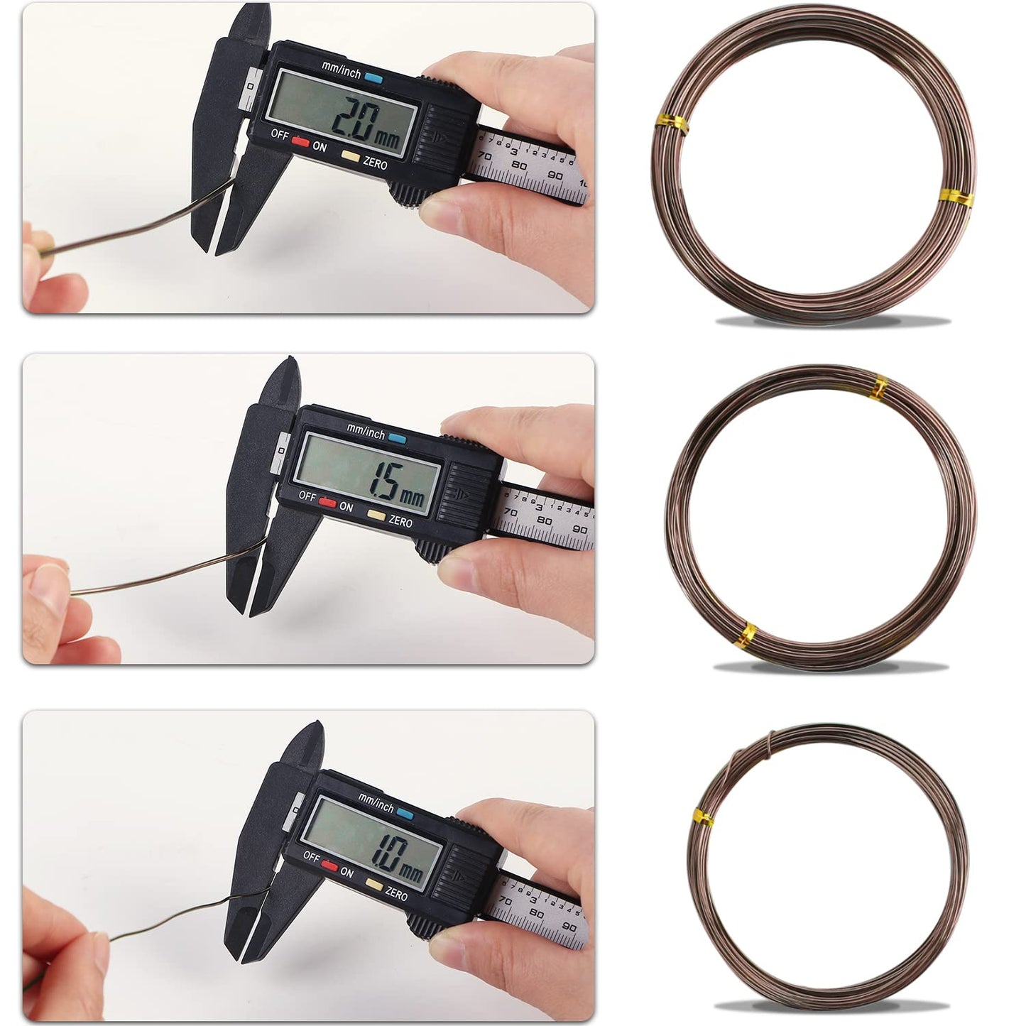 Sanlykate Bonsai Wire Tool Kit with Cutter, 3 Roll Tree Training Wires 98 Feet Total, 1.0mm, 1.5mm, 2.0mm Anodized Aluminum Wire Set, Hold Plant Branches Trunks - Brown