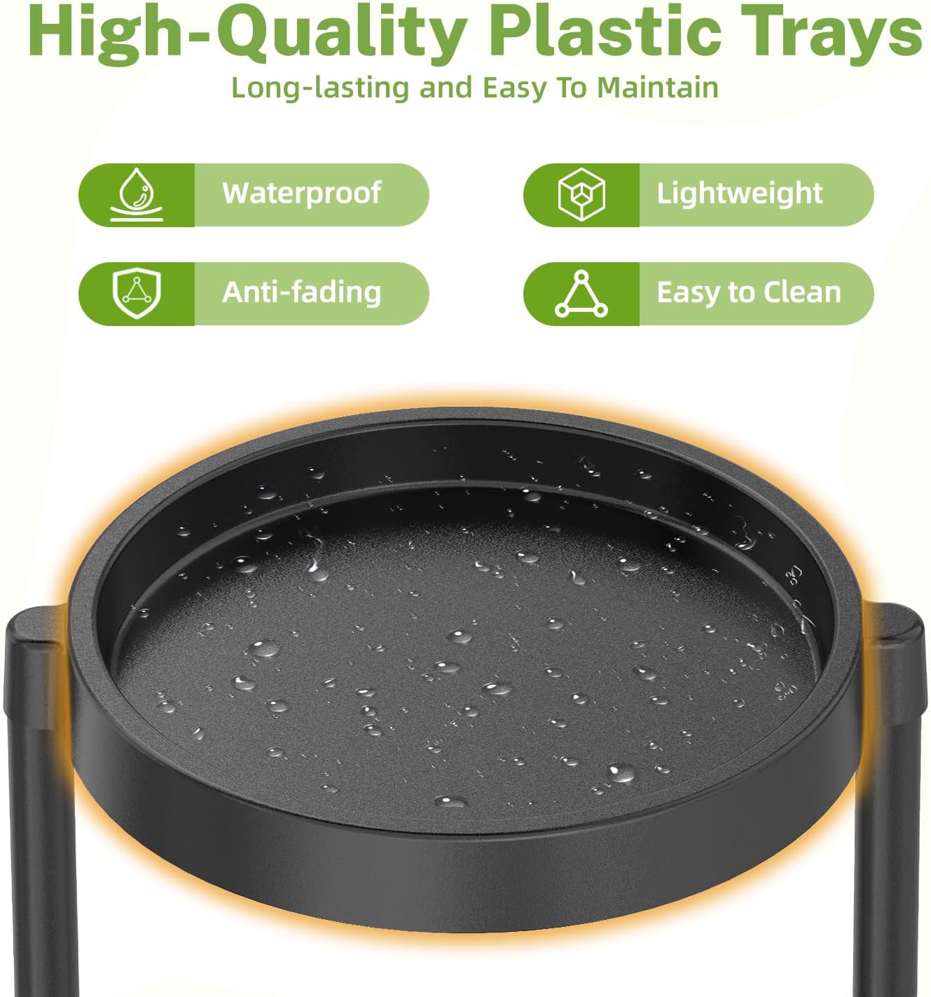 iDavosic.ly 4 Tier Folding Plant Stand Indoor Outdoor with Plastic Tray, Tiered Corner Flower Holder Shelf, Metal Orchid Display Rack for Patio Porch Living Room Garden Balcony, Modern Black