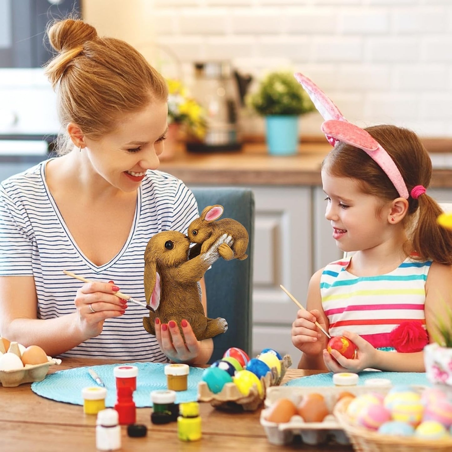 Bunny Decor for Garden, Family Rabbit Figurine Statue for Table Decorations, Adorable Outdoor & Indoor Rabbits Decoration, Gifts for Mom and Women