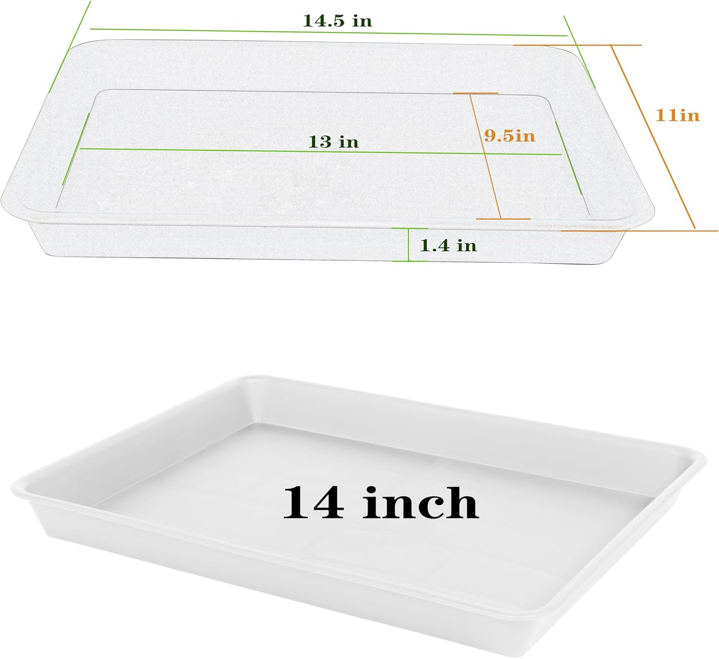 Plant Saucer Growing Trays, Seed Starter Tray, 14"x11", Heavy Sturdy Plastic Microgreens Tray, Propagation Tray Rectangular, Humidity Tray, Seedling Tray, Seed Starter Growing Tray