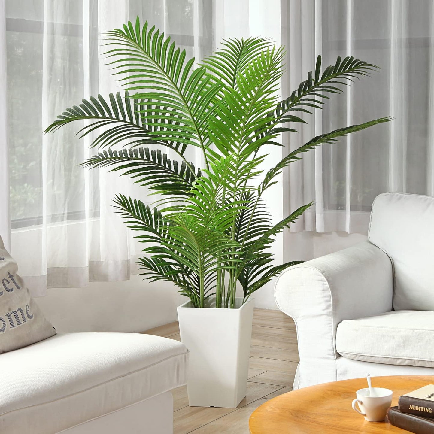 Fopamtri Artificial Areca Palm Plant 5 Feet Fake Palm Tree with 17 Trunks Faux Tree for Indoor Outdoor Modern Decoration Feaux Dypsis Lutescens Plants in Pot for Home Office Perfect Housewarming Gift