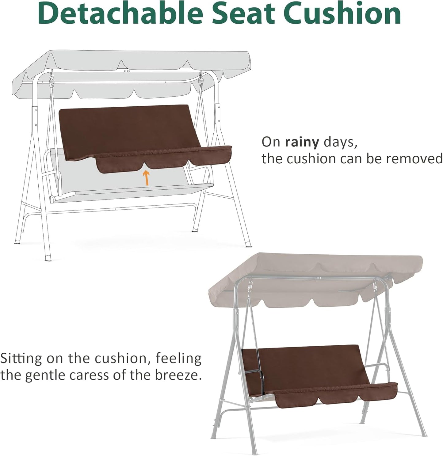 MCombo 2-3 Person Outdoor Patio Swing Chair, Convertible Canopy Hanging Swing Glider Lounge Chair, Removable Cushions, 4003 (Brown)