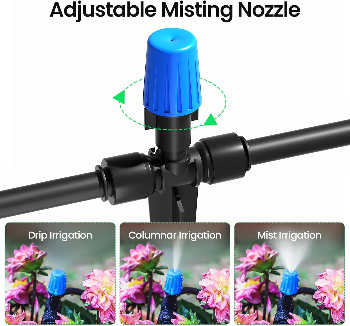 MIXC 65FT Greenhouse Watering System- Quick Efficient Connector Hanging Plant Watering System Automatic Mist Irrigation Kit with 1/4" Blank Tubing and Misting Nozzles