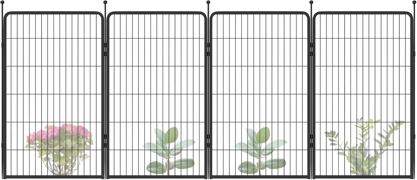 FXW Garden Fence Outdoor for The Yard – 45in(H) x 9.1ft(L) Heavy Duty Metal Animal Barrier for Dog and Rabbit, Decorative Dog Fence, 4 Panels, Black