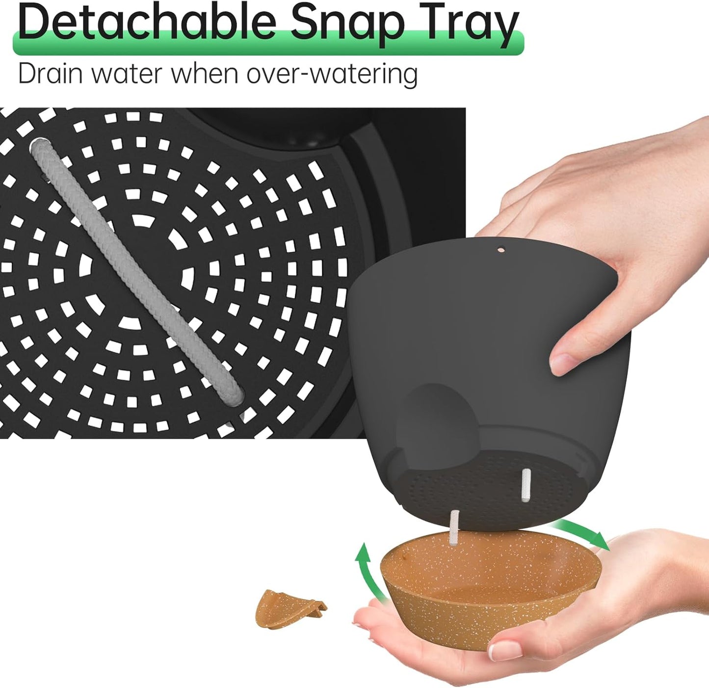 ZMTECH 6.5 Inch Hanging Planters for Indoor Outdoor Plants, 2 Pack Self Watering Hanging Plant Pots with Drainage Holes and Removable Saucer, Plastic Flower Hanging Pots with Watering Lip (Black)