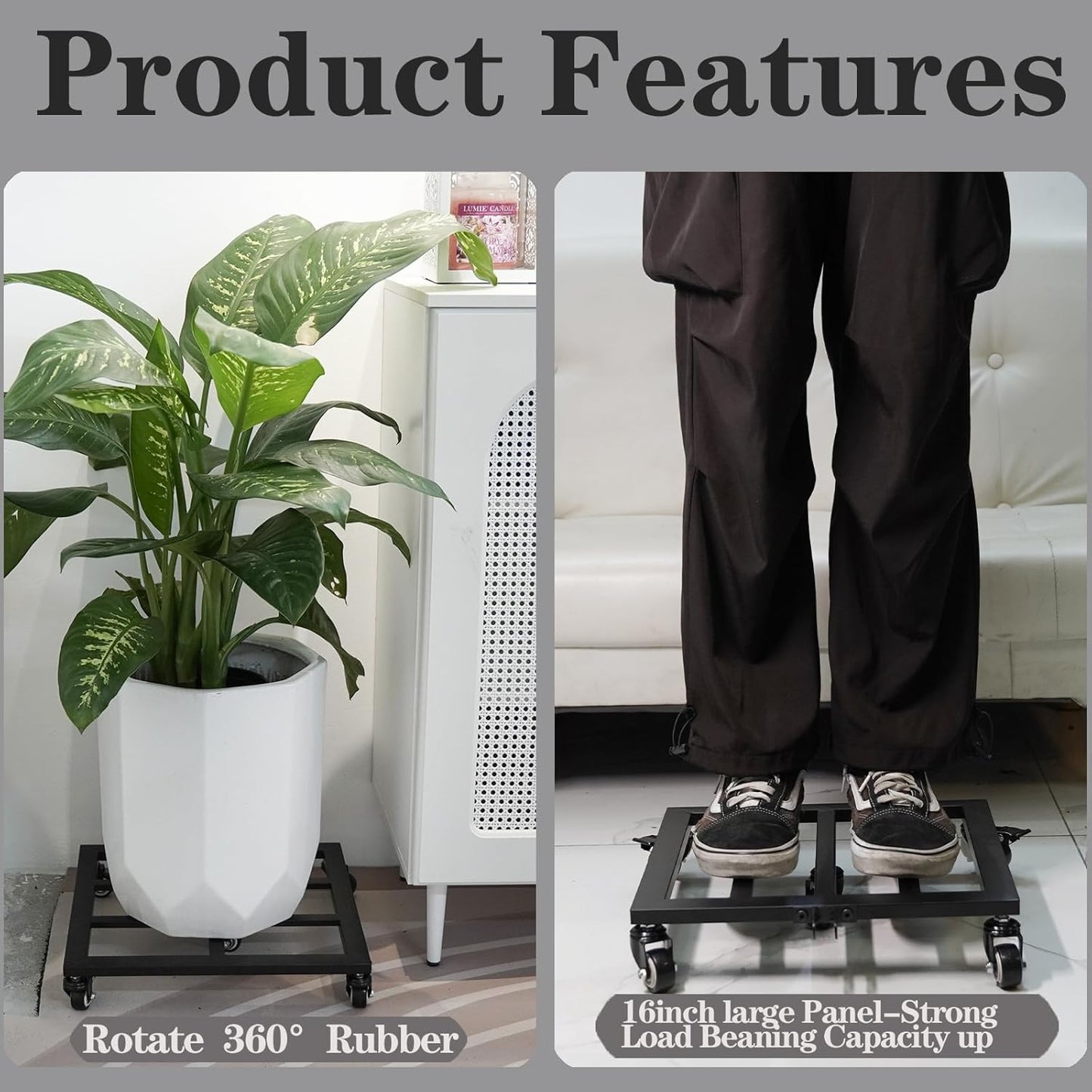 Heavy Duty Plant Cart with Wheels - 16" Square Plant Stand with Locking Casters, 200lbs Capacity - Indoor Outdoor Metal Plant Rack on Rolling Dolly